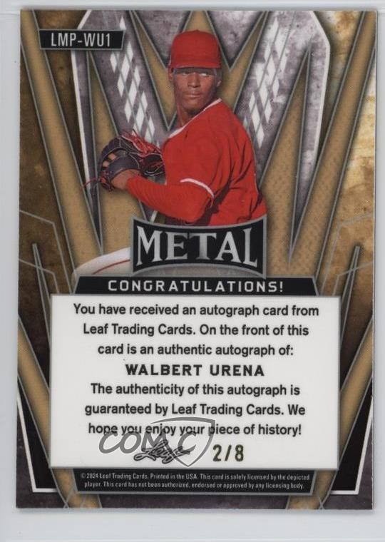 2023 Leaf Trinity 2024 Metal Preview Fire Mojo 2/8 Walbert Urena Auto 4jk