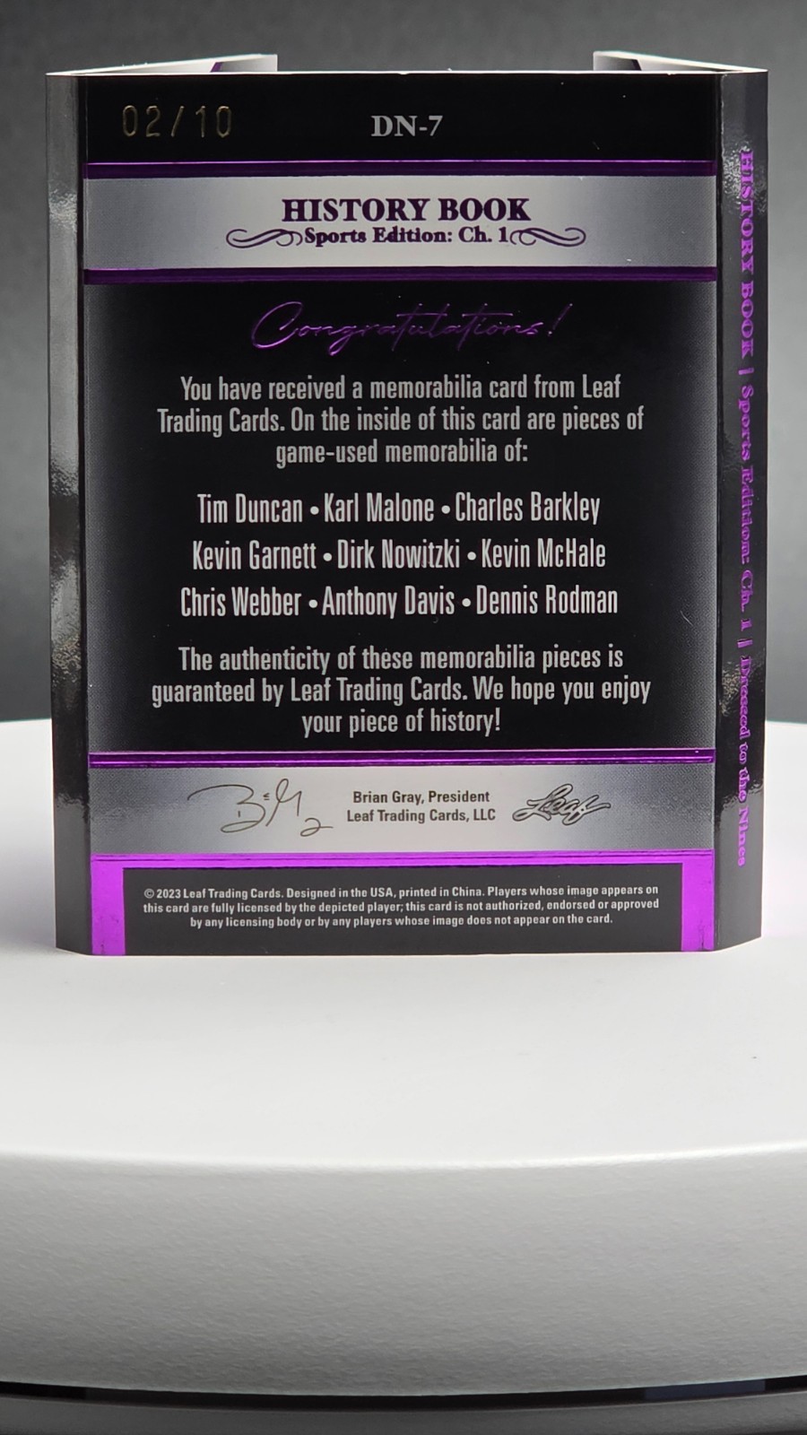 🏀”2/10″ – RARE 2023 Leaf History Book – Dressed To The Nines – PURPLE RELICS🏀
