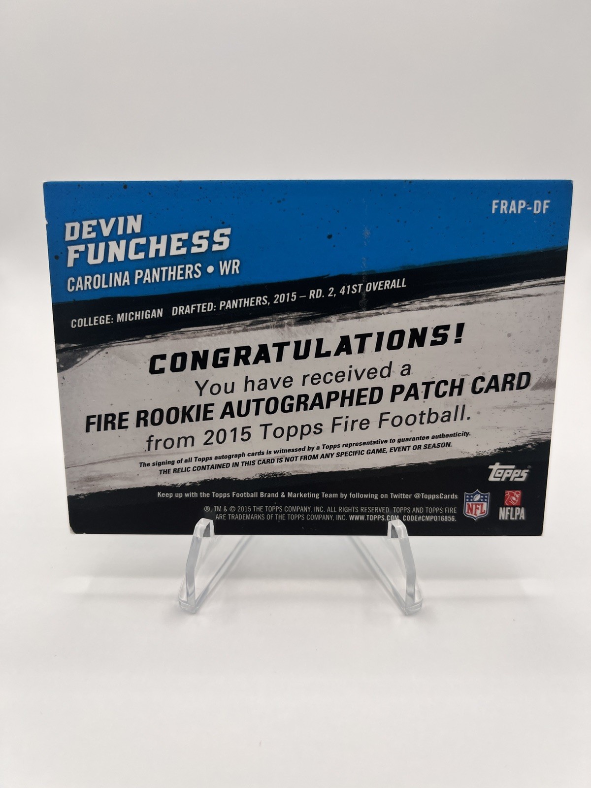 2015 Topps Fire Devin Funchess Auto Patch /75 Carolina Panthers