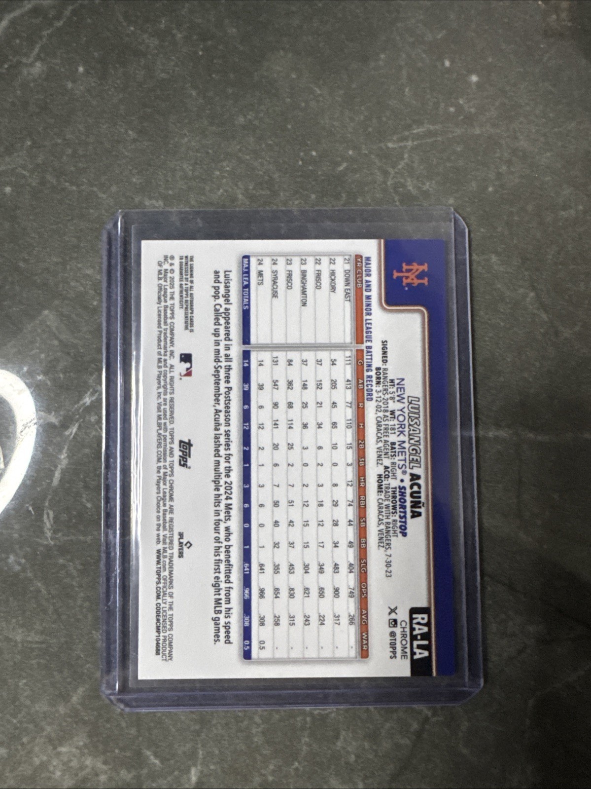 2025 Topps Chrome – Rookie Autographs Luisangel Acuna #RA-LA Black & White…