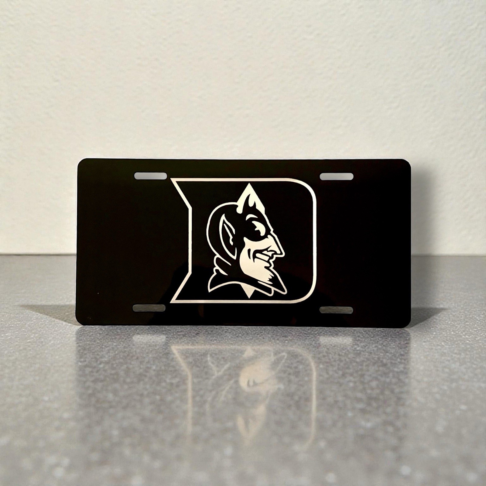 Duke Blue Devils Black & Silver Engraved License Plate / Car Tag
