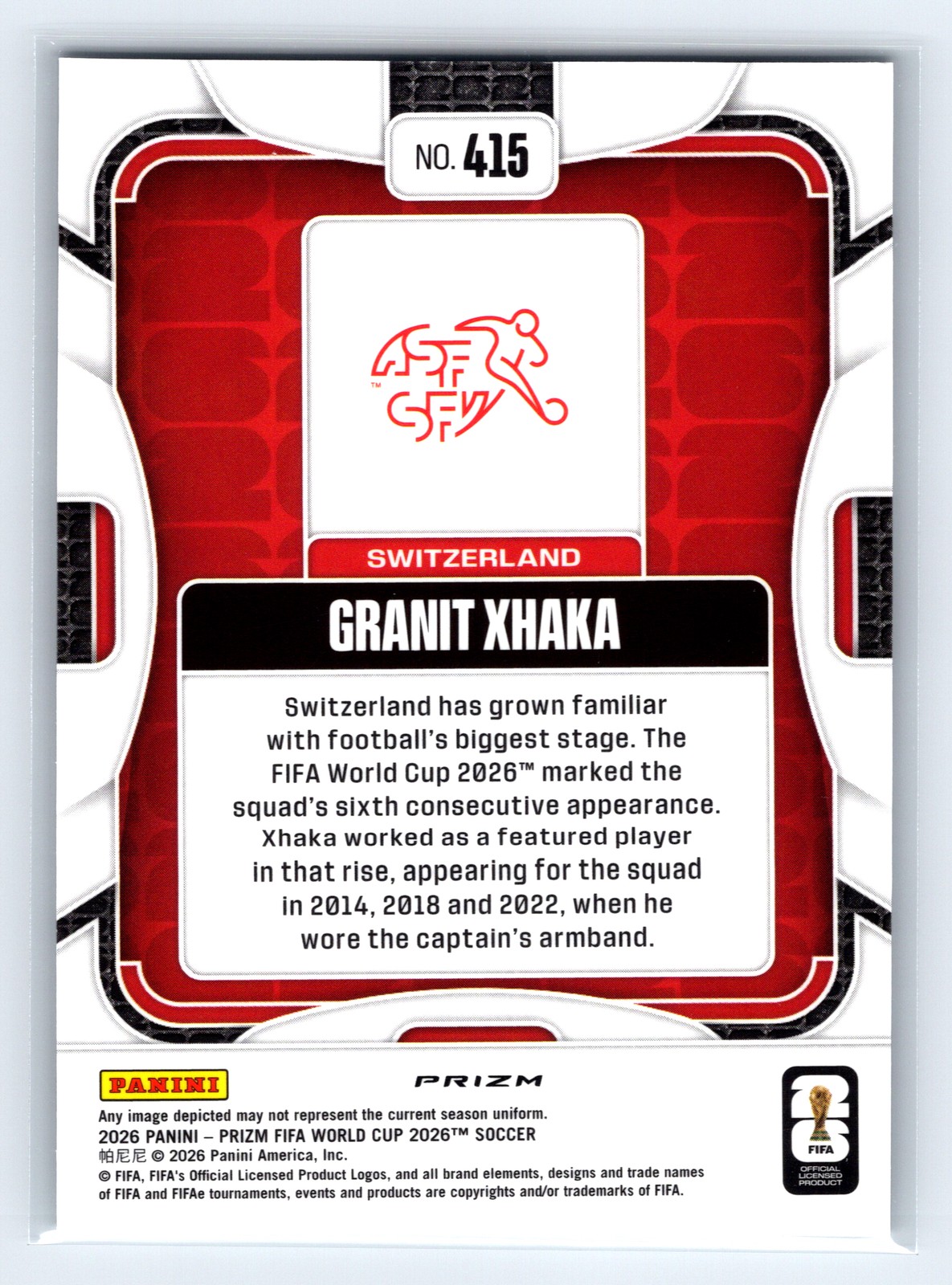 2026 Panini Prizm FIFA World Cup #415 Granit Xhaka Wave Prizms