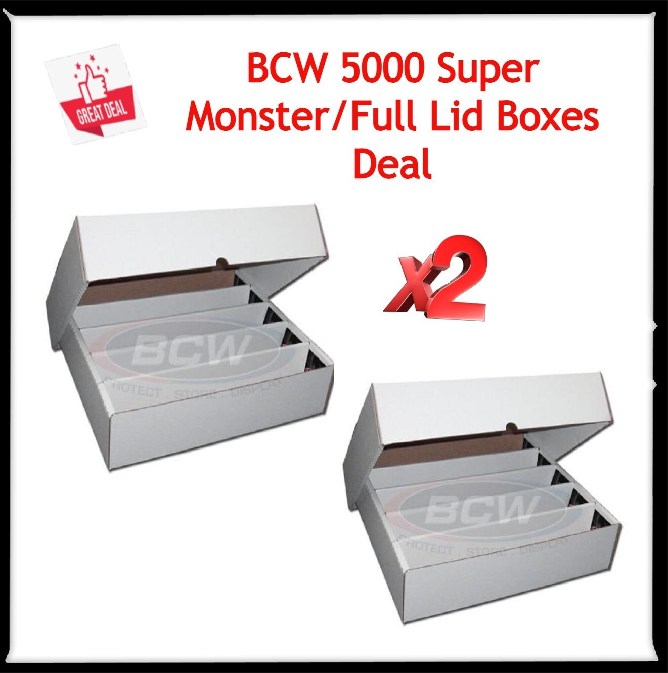 2 BCW Quality 5000 Count Super Monster Full Lid Trading Card Slab Storage Boxes