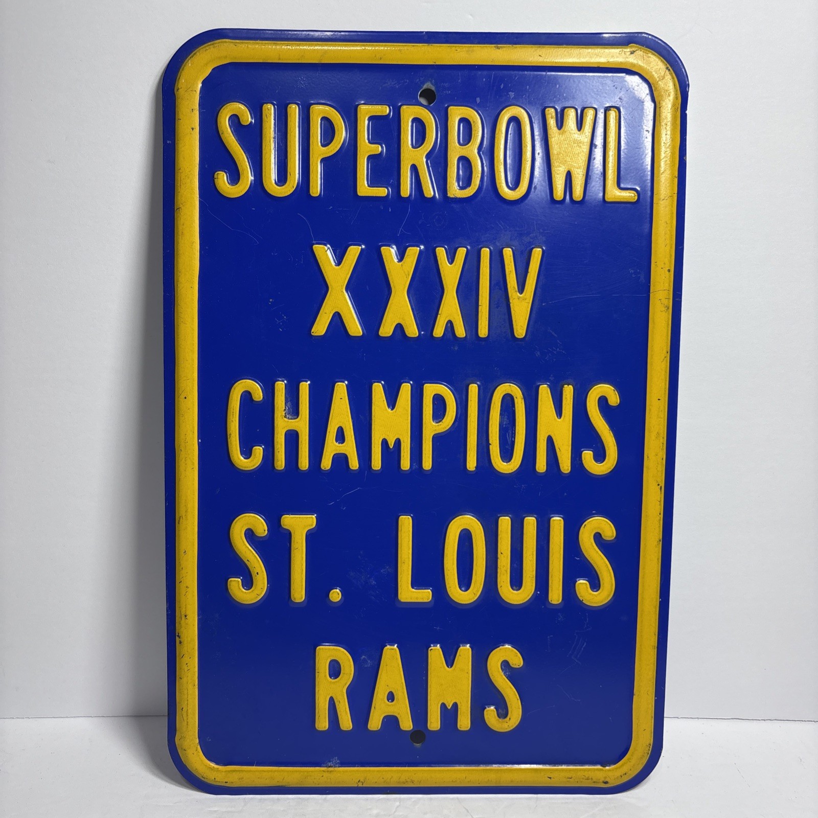 Vintage St.Louis Rams XXXlV Super Bowl Metal Sign 12”x173/4” 2lbs13 Oz Preowned