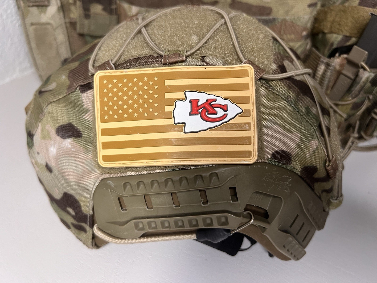 Military Combat American Flag Kansas City Chiefs football PVC Patch W Vlcro