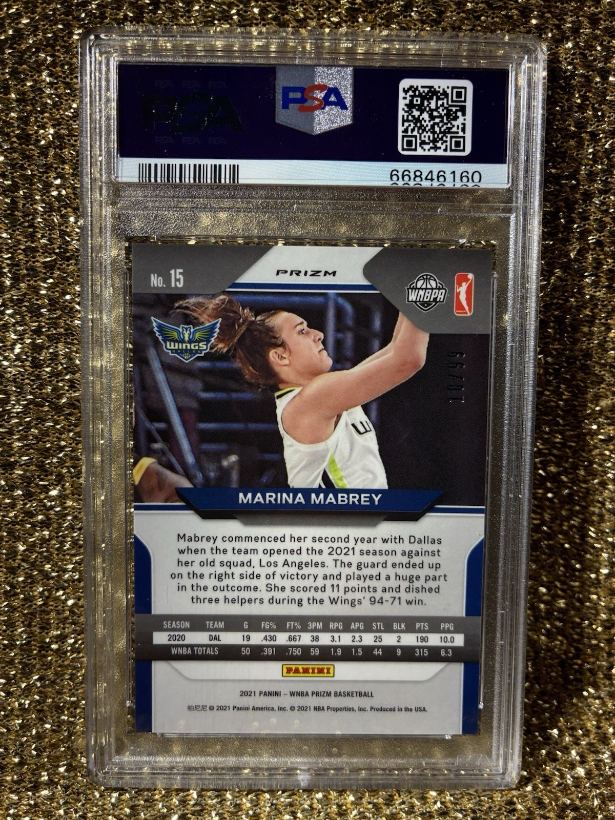 Marina Mabrey 2021 WNBA Prizm Premium Box Set #15 Toronto Tempo 10/99 RC PSA 9