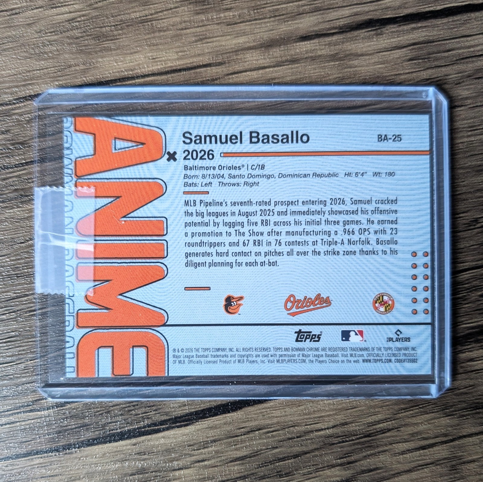 2026 Topps Bowman Samuel Basallo Anime Refractor RC Case Hit SSP #BA25 CENTERED