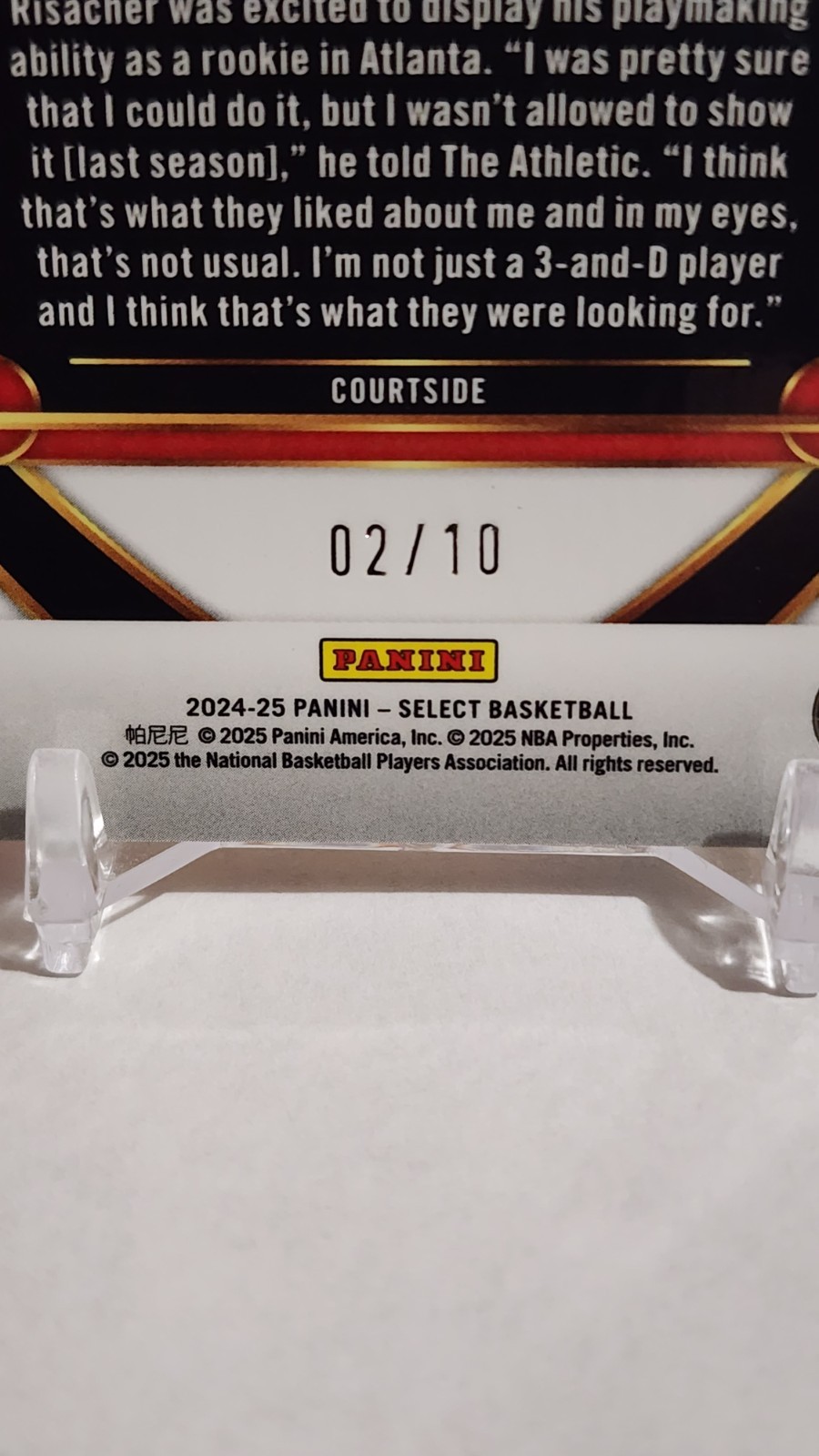 2024-25 Panini Select Courtside Zaccharie Risacher #289 Gold Disco Prizm 2/10 RC