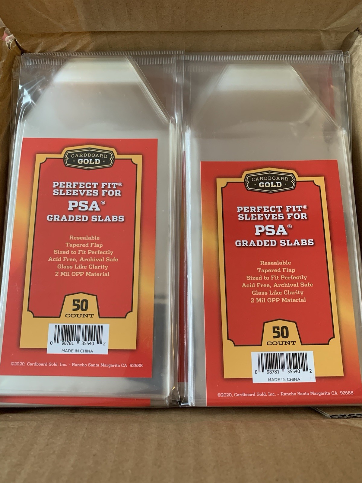 (50) Perfect Fit Sleeves for PSA Graded Slabs Cardboard Gold w/ PSA Logo
