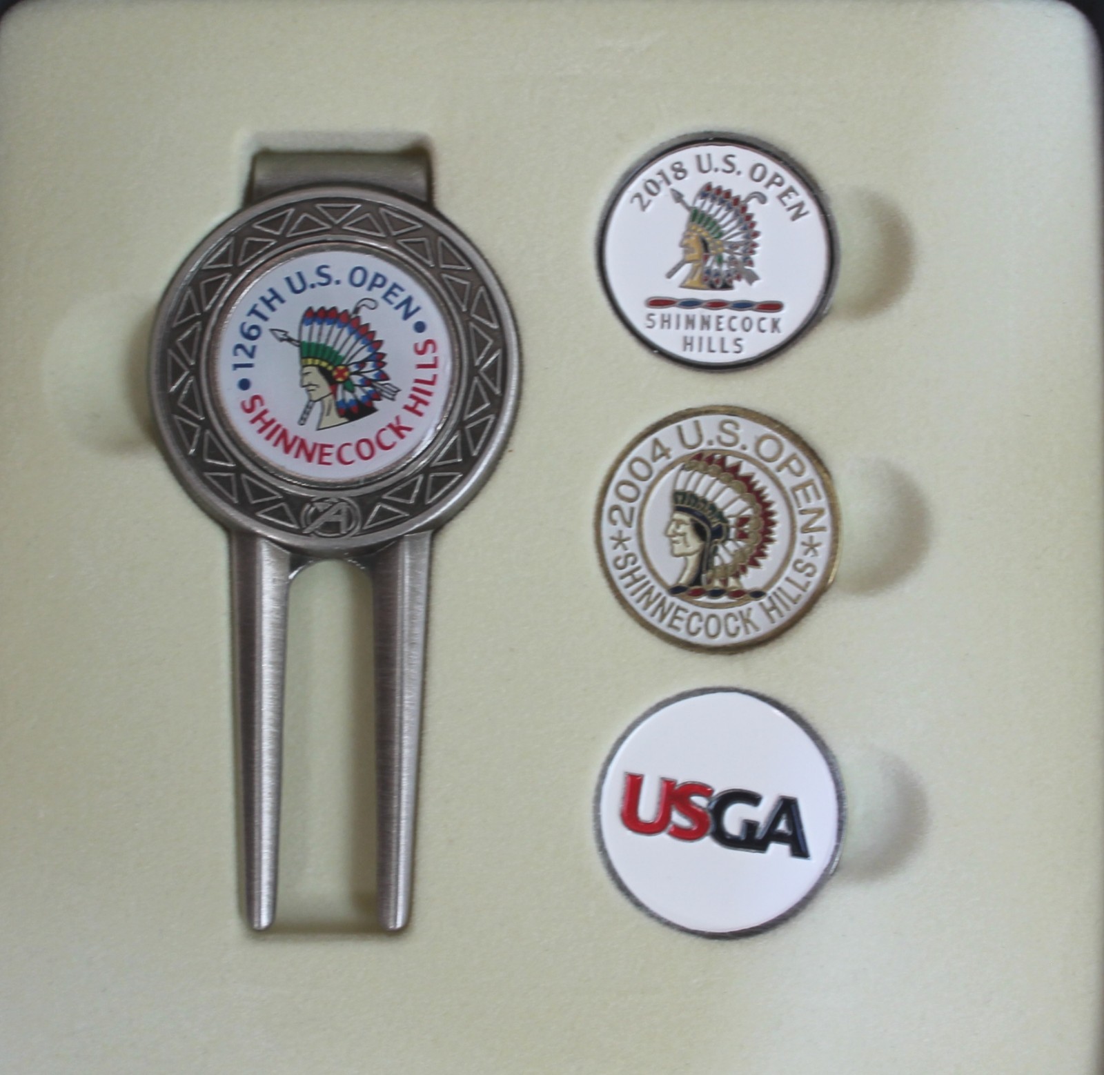 2026 US OPEN SHINNECOCK HILLS 4 Golf Ball Marker Divot Tool Box Set 2004 2018