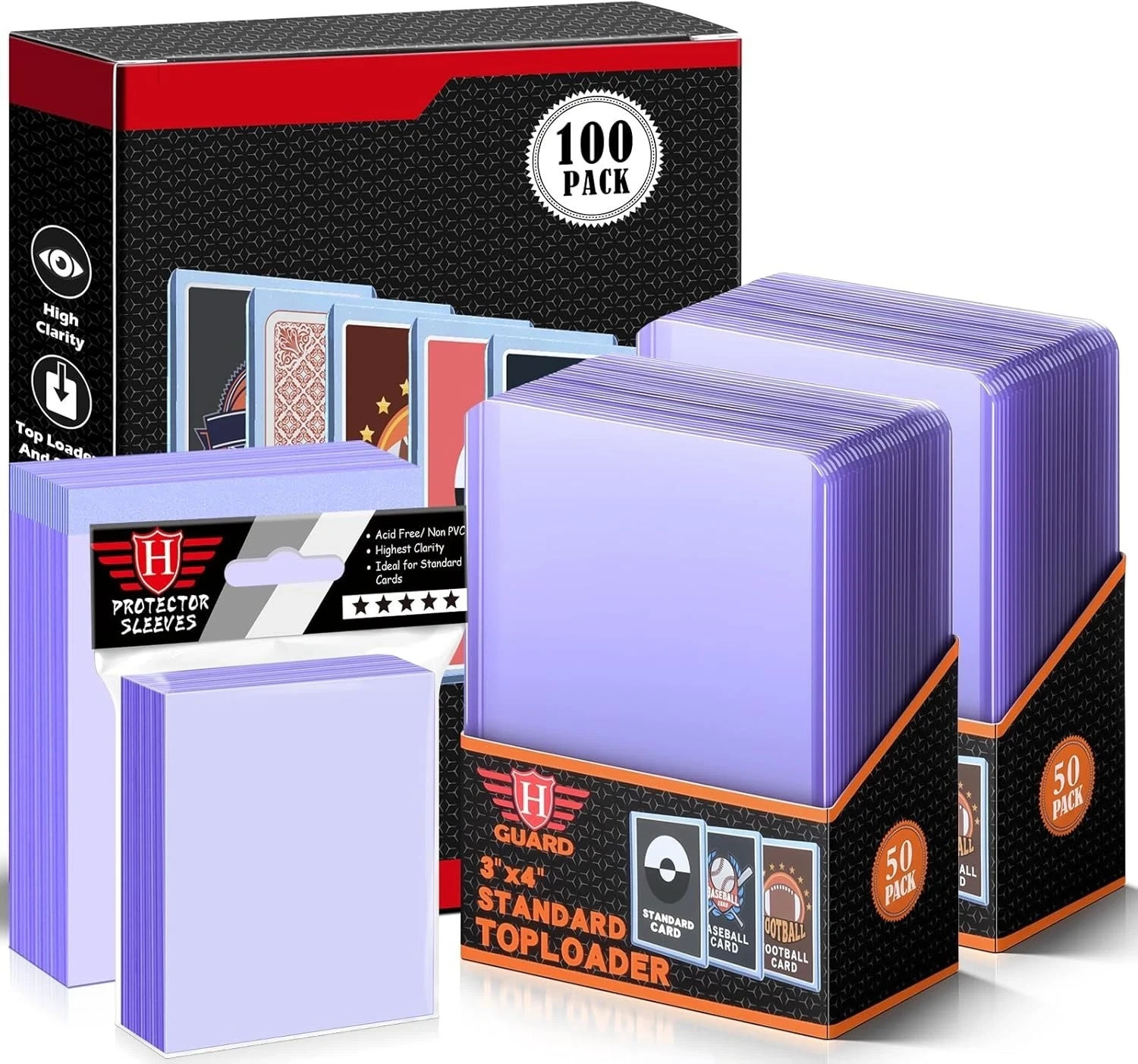 Trading Card Sleeves Hard Plastic Clear Case Holder 300 Baseball Cards Topload!!