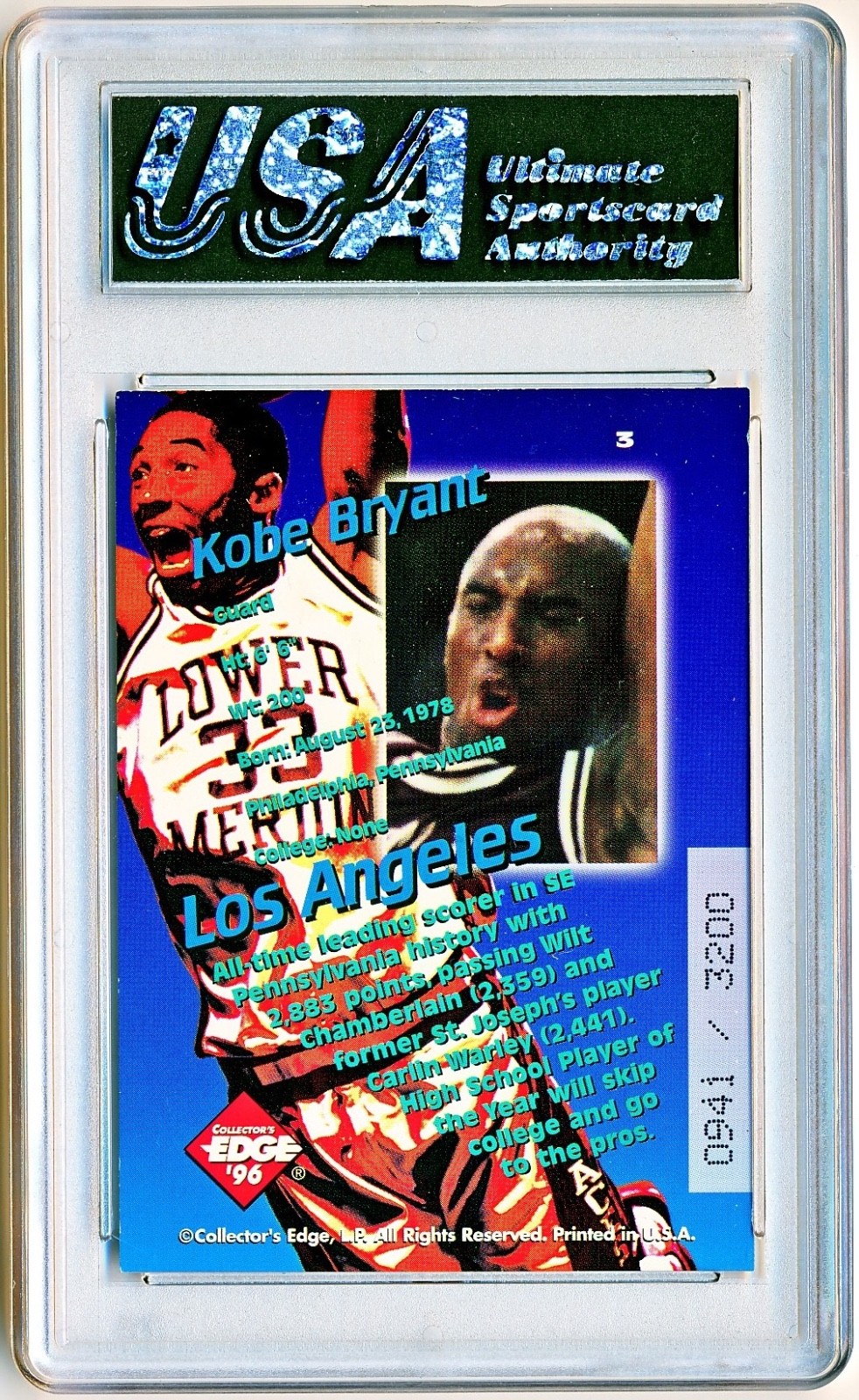 1996 Collector’s Edge Kobe Bryant Key Kraze Factory Set Rc #3 /3200 USA 9.0 QTY