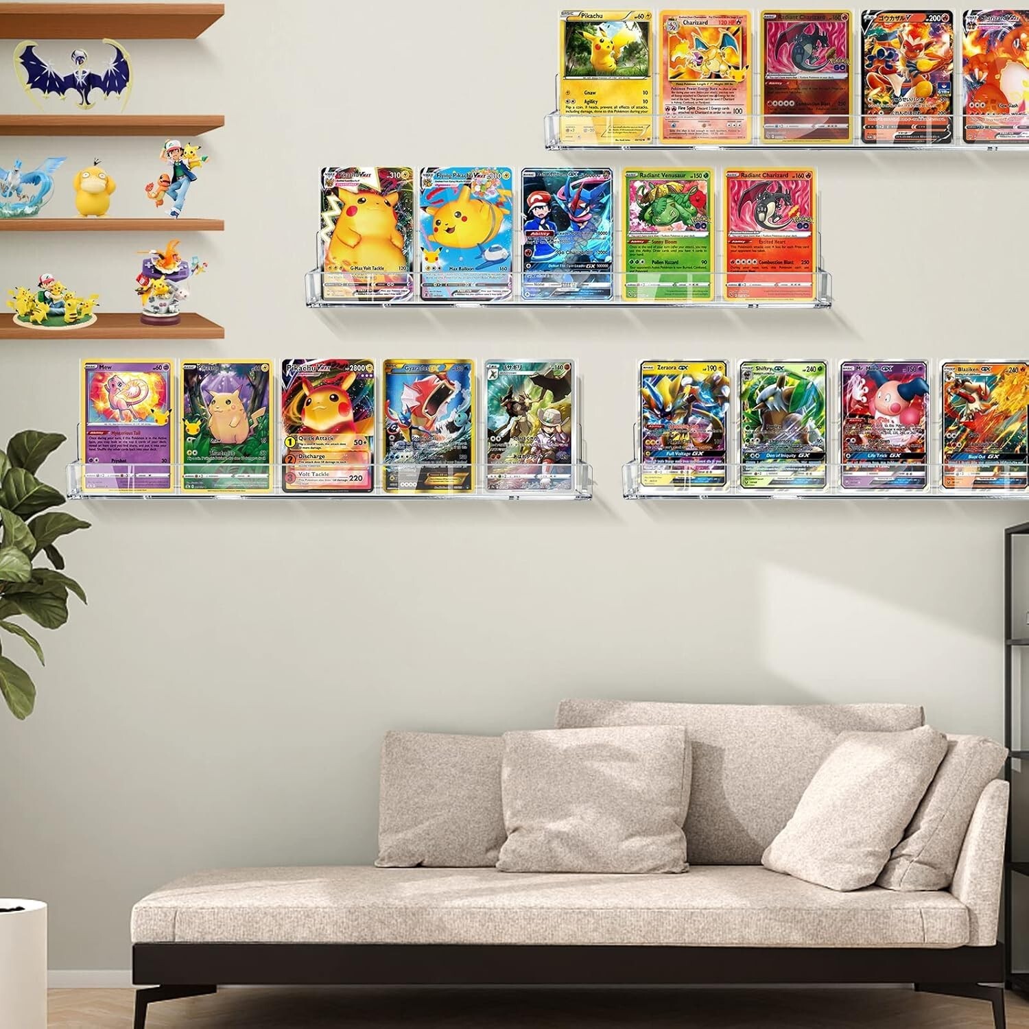 4 Pack Sports Card Display Shelf for Wall Hold 16 Graded Cards or 20 Sleeved