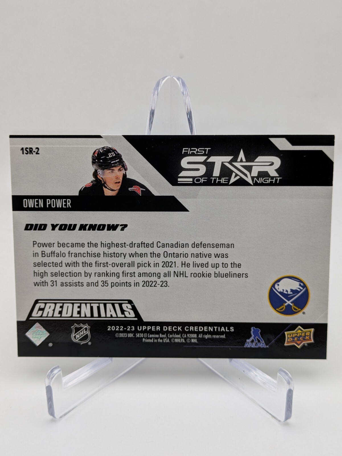 💥22-23 2022-23 Credentials Owen Power ROOKIE FIRST Star of Night #1SR-2 Sabres
