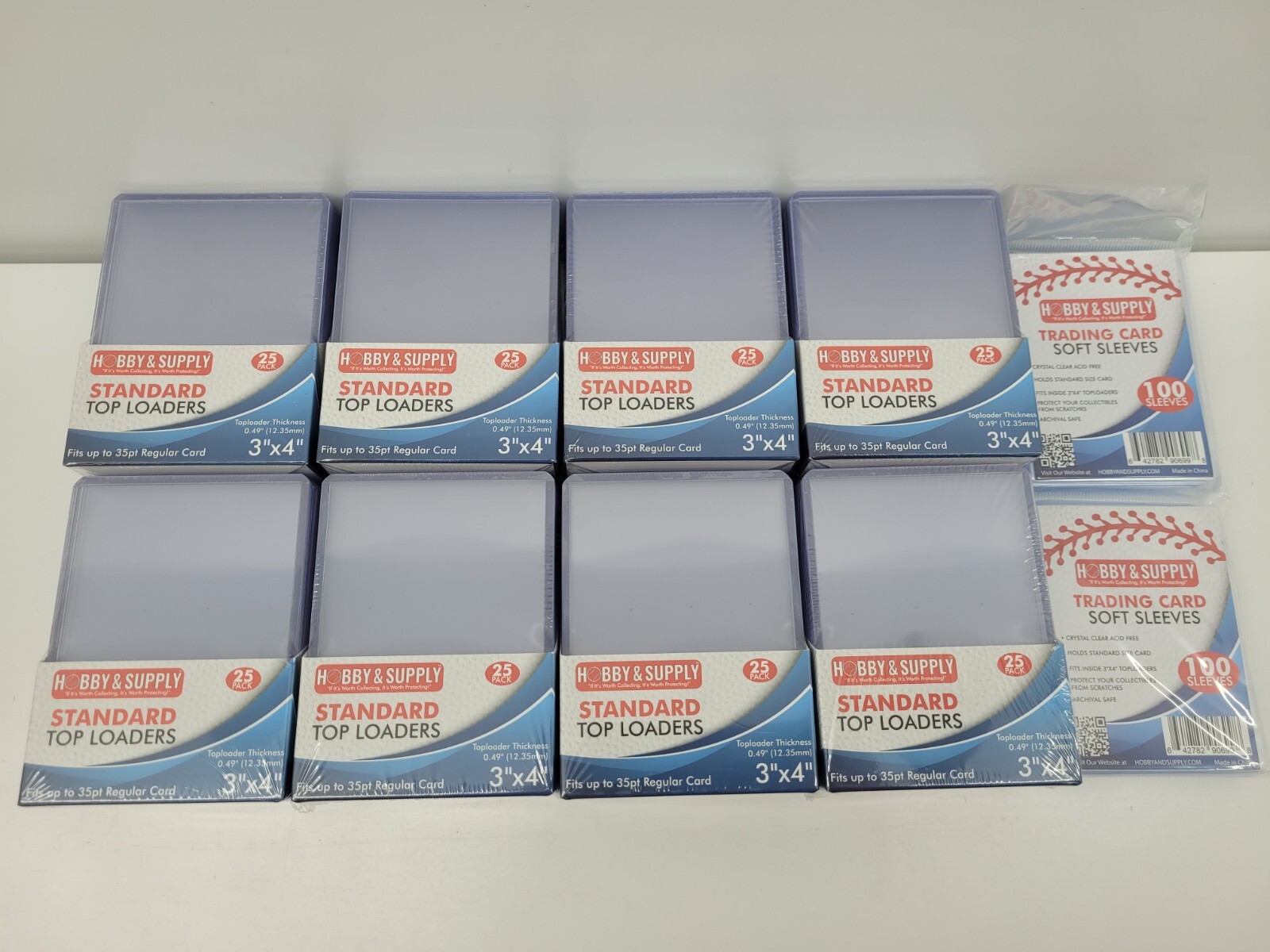 200 Top Loaders 3×4 inch Standard card Size 35 point Toploader +200 Soft Sleeves