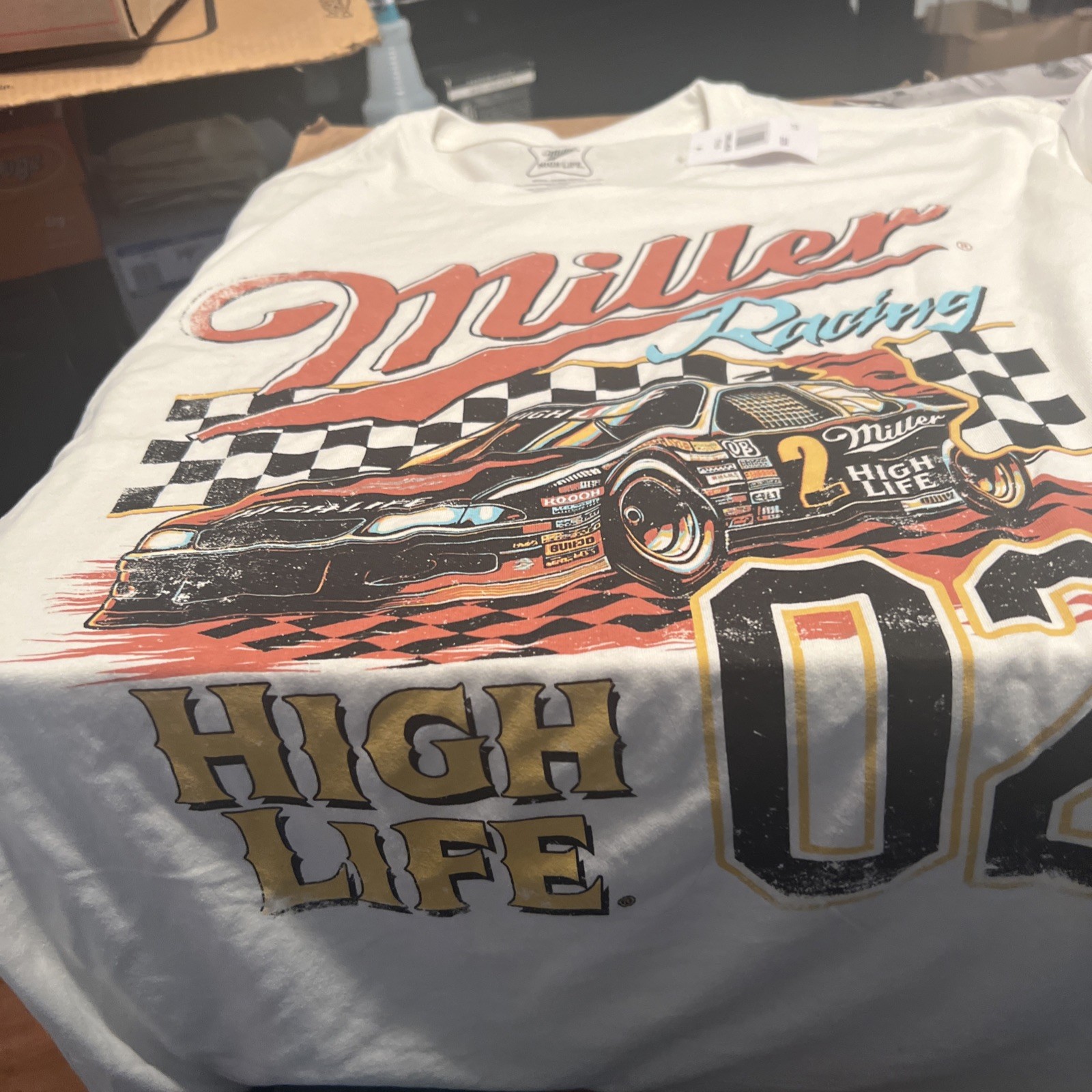 MILLER LITE SHIRT MENS Size LARGE BEIGH NASCAR RACING NEW