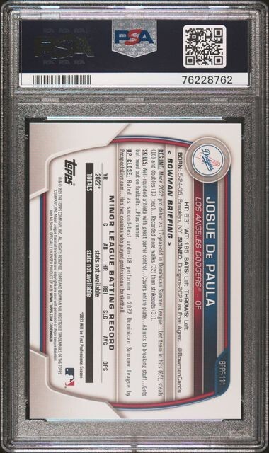 Josue De Paula 2023 1st Bowman Prospects 1st Edition RC #BPPF-111 PSA 10