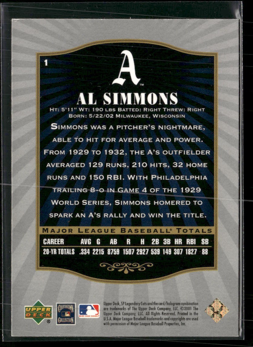 2001 SP Legendary Cuts #1 Al Simmons