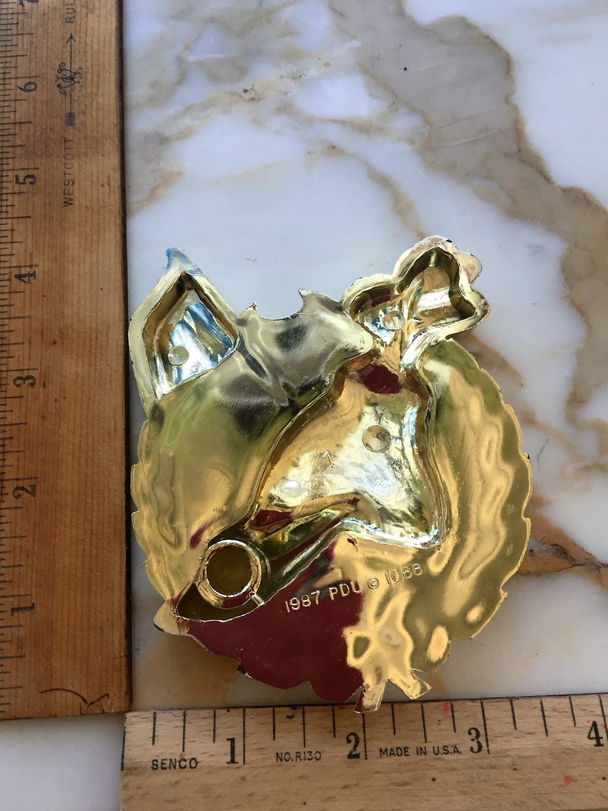 Golf Bag, Clubs, Flag & Visor-Flat Gold Plastic Trophy Topper/Plaque-3 3/4″ x 4″