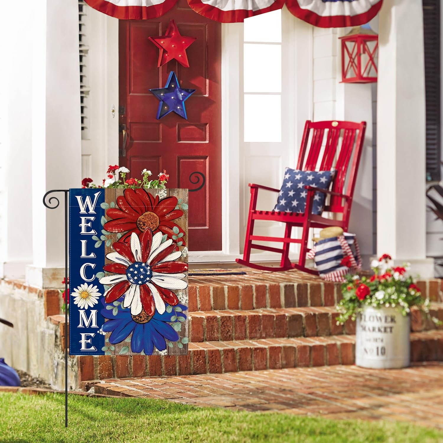 Patriotic 4th of July Garden Flag 12×18 Inch Double Sided Outside, Floral Welcom