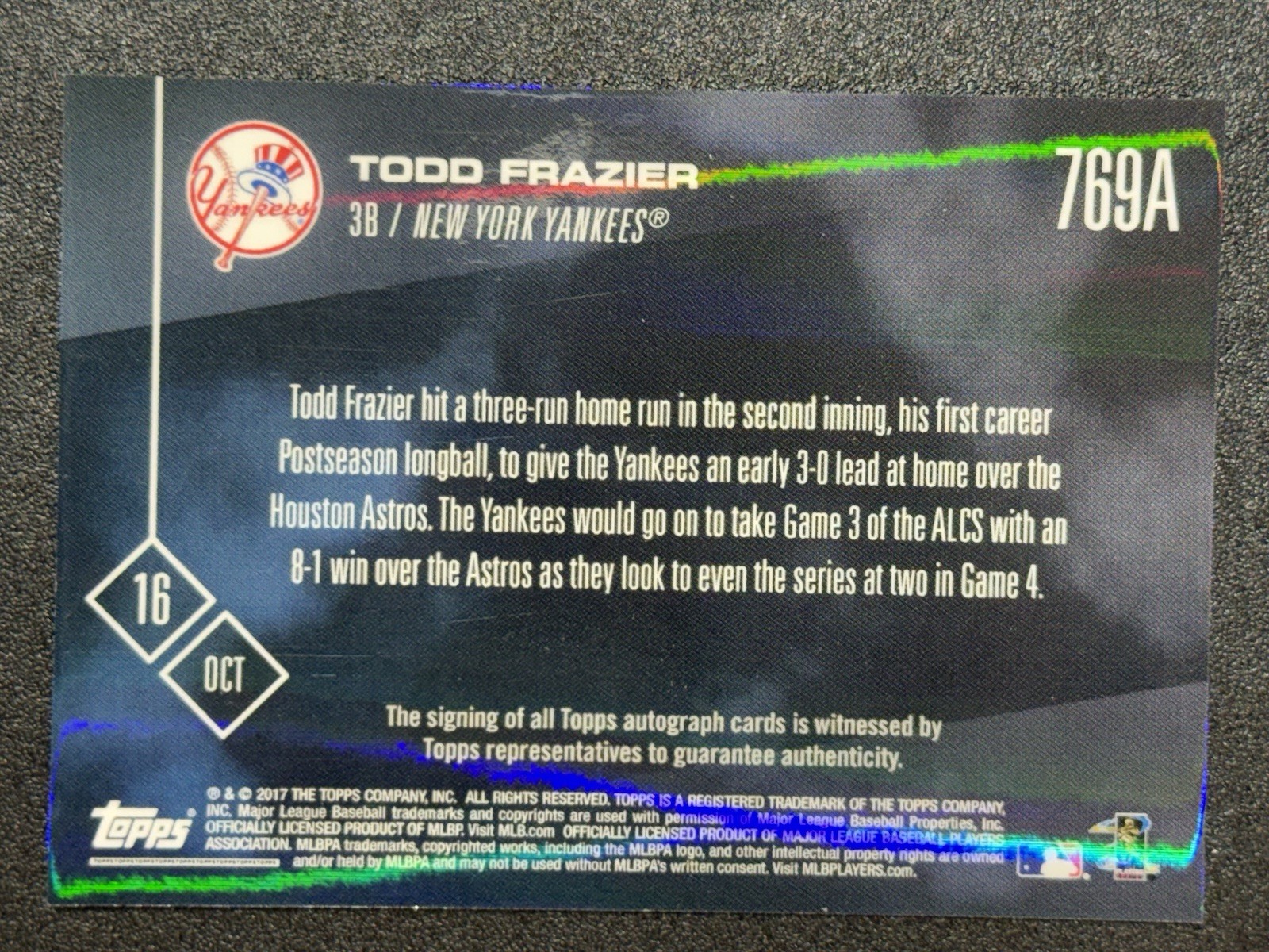 2017 Topps Now Topps Exclusive ALCS Todd Frazier /99 AUTO #769A