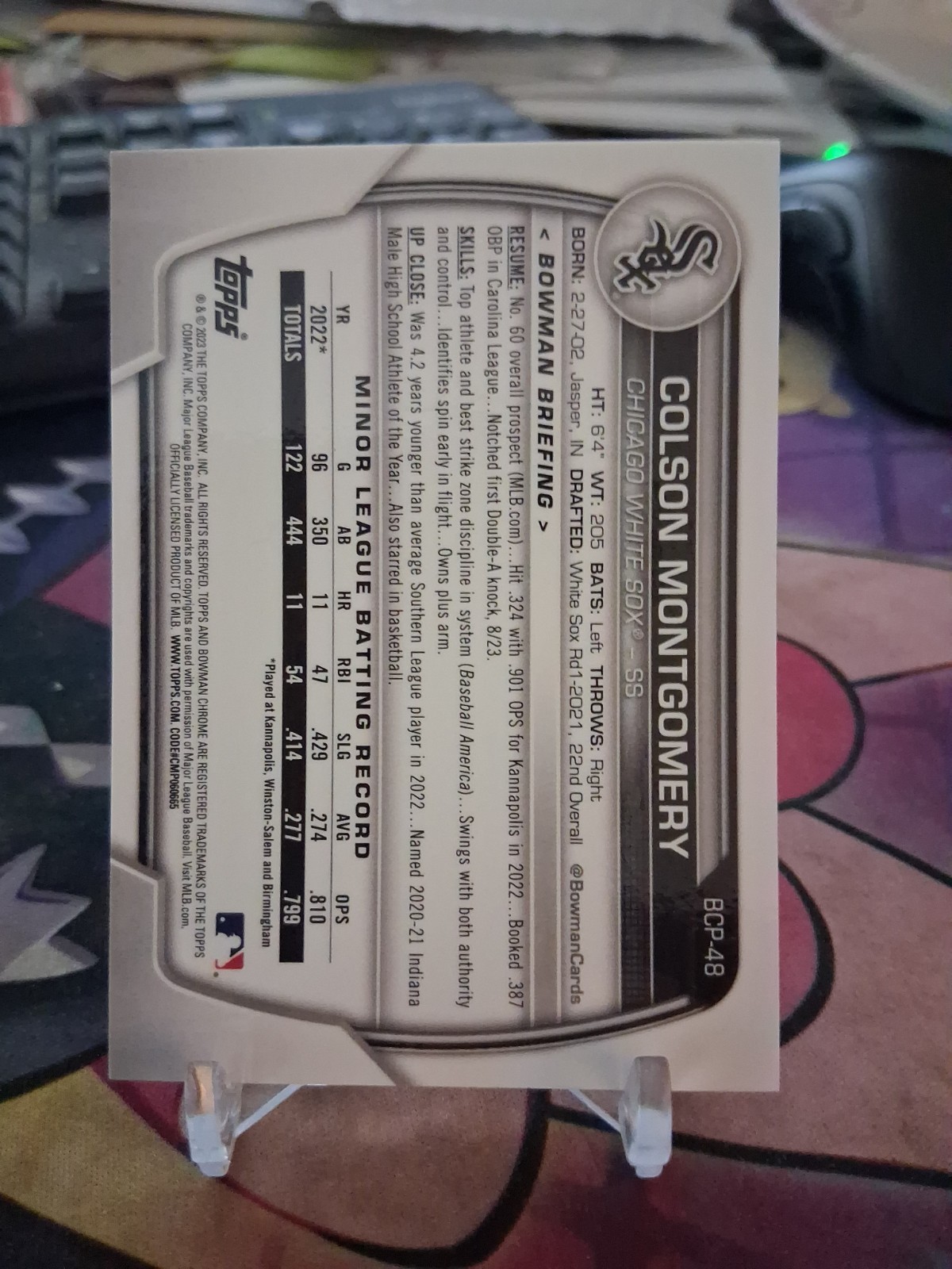 2023 Bowman – Chrome Prospects Colson Montgomery #BCP-48 Lava Refractor 9/399