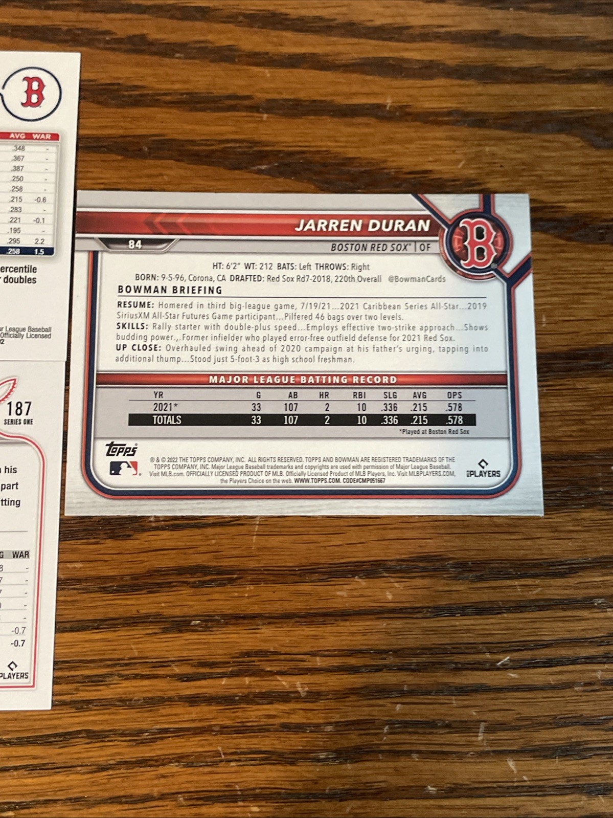 Jarren Duran 2022 & 24 Bowman, Topps, 582 Montgomery Foil 3 Lot FREE SHIPPING