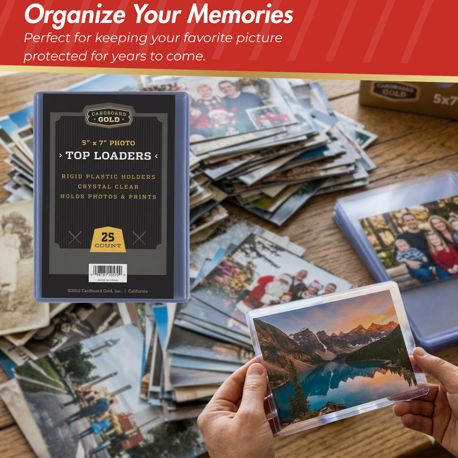 25ct Cardboard Gold 5×7 Top Loaders for Postcards/Photos – Clear Rigid PVC