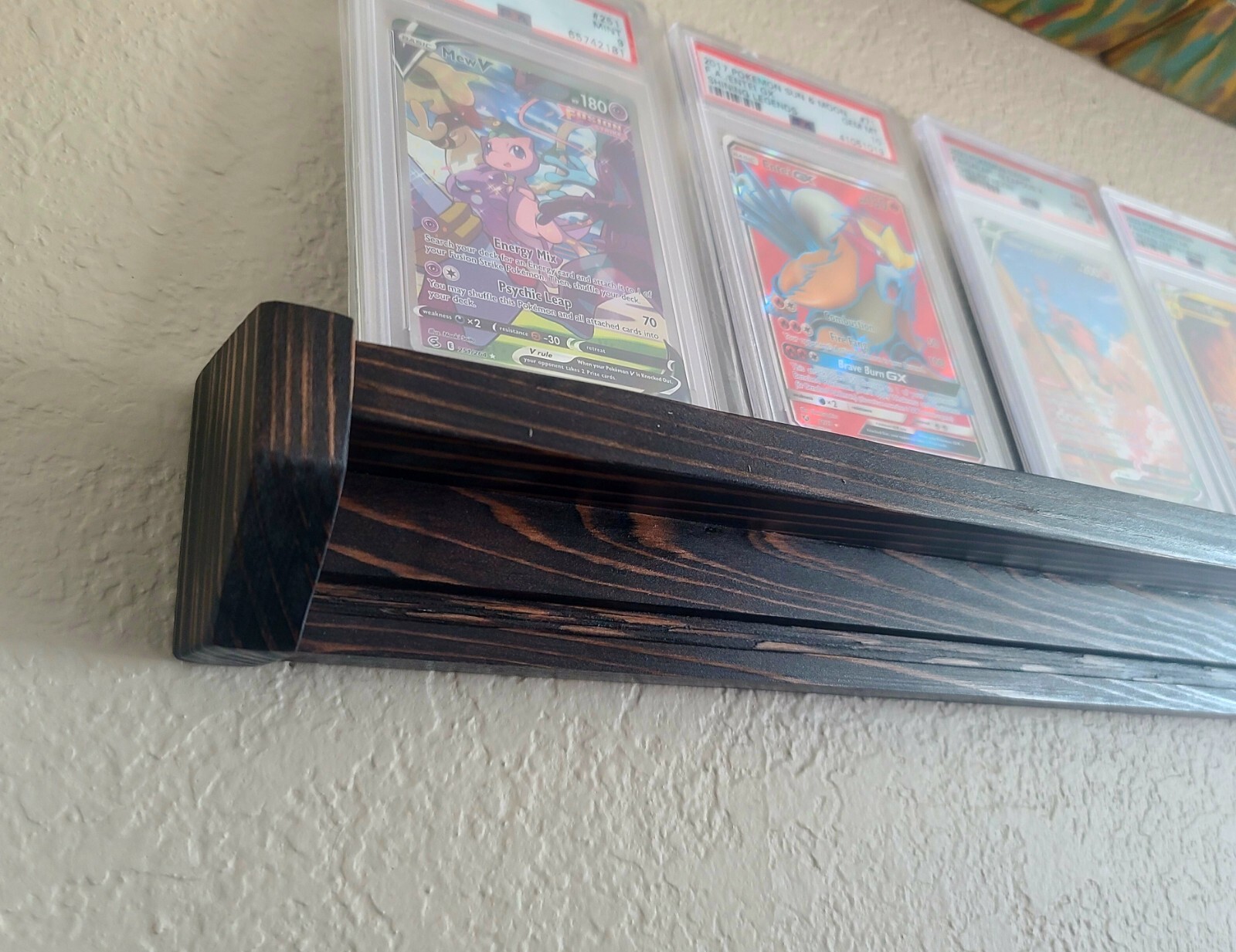 Premium Redwood Trading Card Display Shelf – PSA slabs, Top Loader, Desk Or Wall