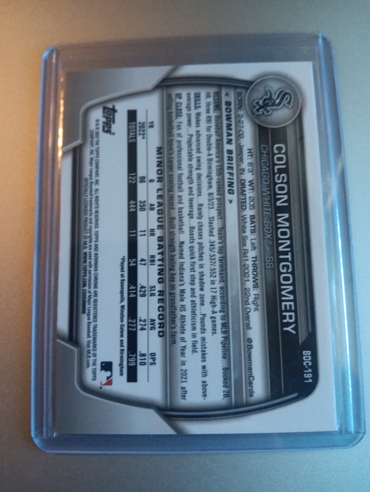 2023 Bowman Chrome Draft Sapphire Edition – Colson Montgomery #BDC-191 (RC)