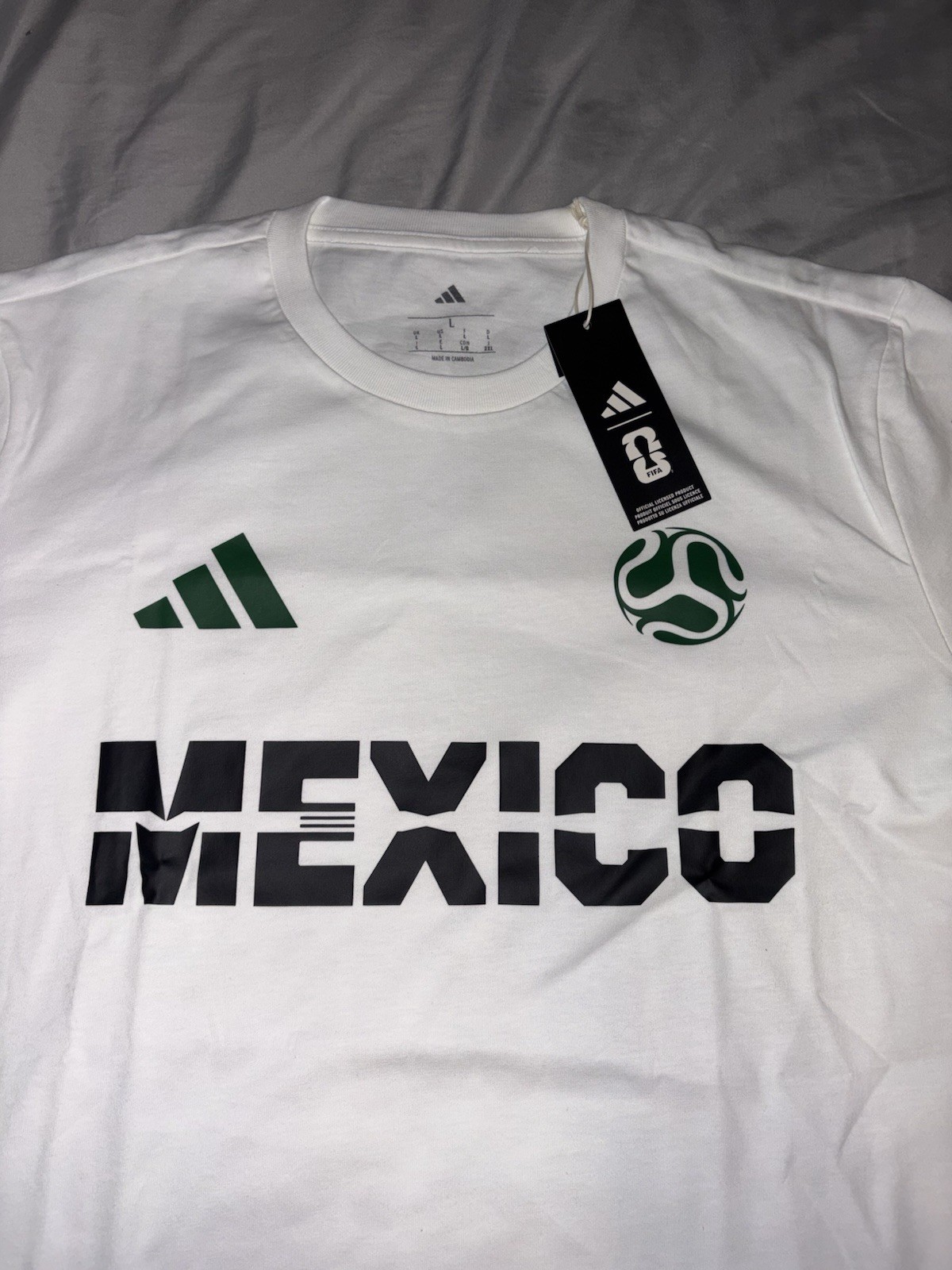 adidas Mexico Soccer White/Green/Black Shirt Officially Licensed Size L
