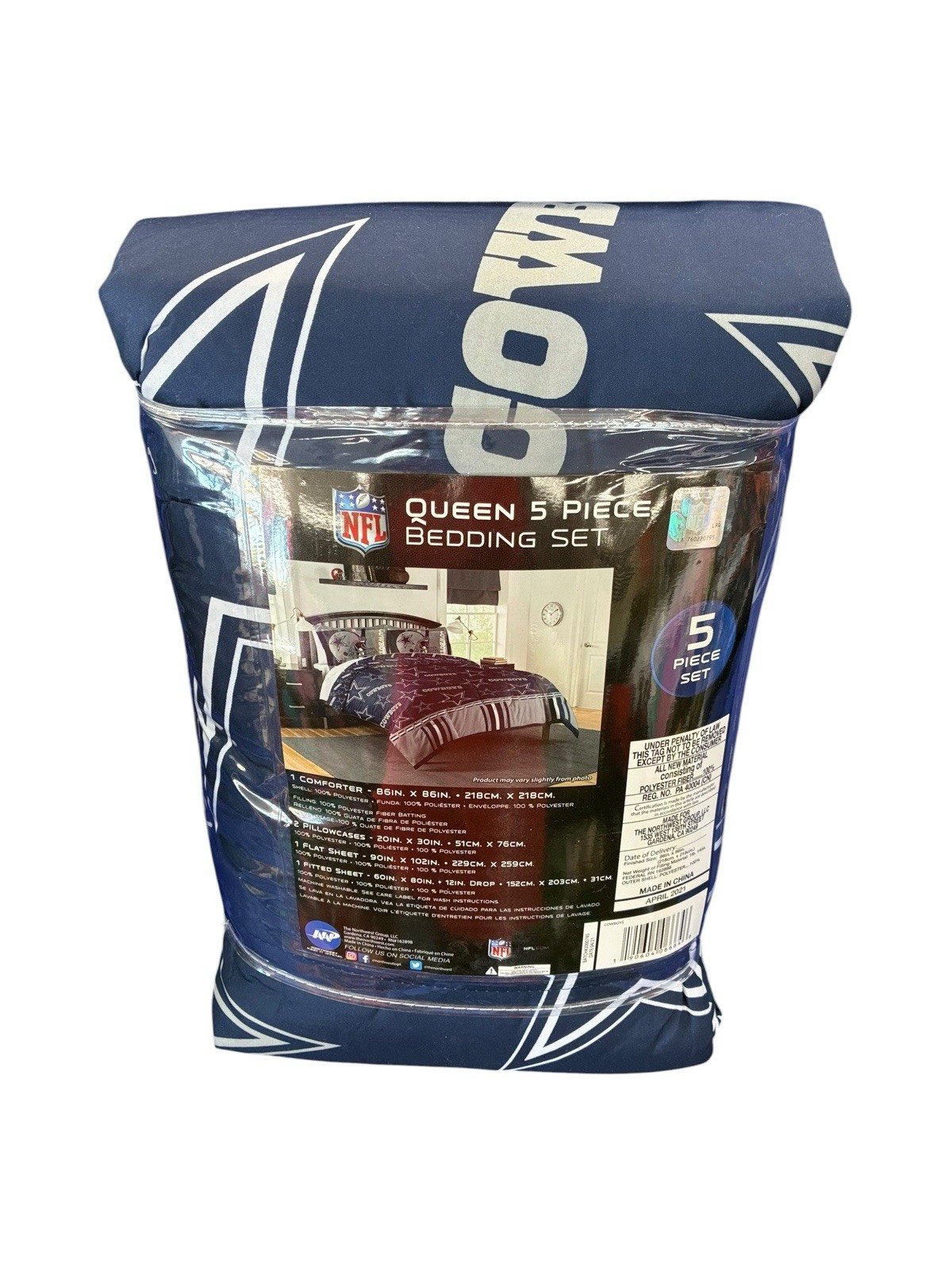 Northwest NFL Dallas Cowboys Rotary Queen Bed in Bag Set 5 PCS W/ Sheets Bedding