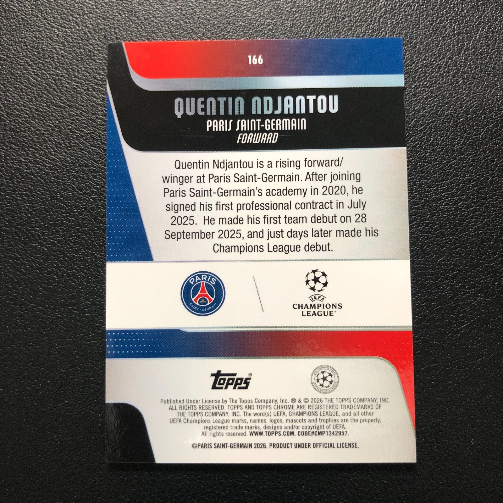 2025-26 Topps Chrome UEFA Quentin Ndjantou RC Green Lava /99 PSG