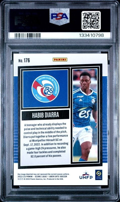 Habib Diarra 2022-23 Panini Score Ligue 1 Rookie RC Purple Laser 15 PSA 9