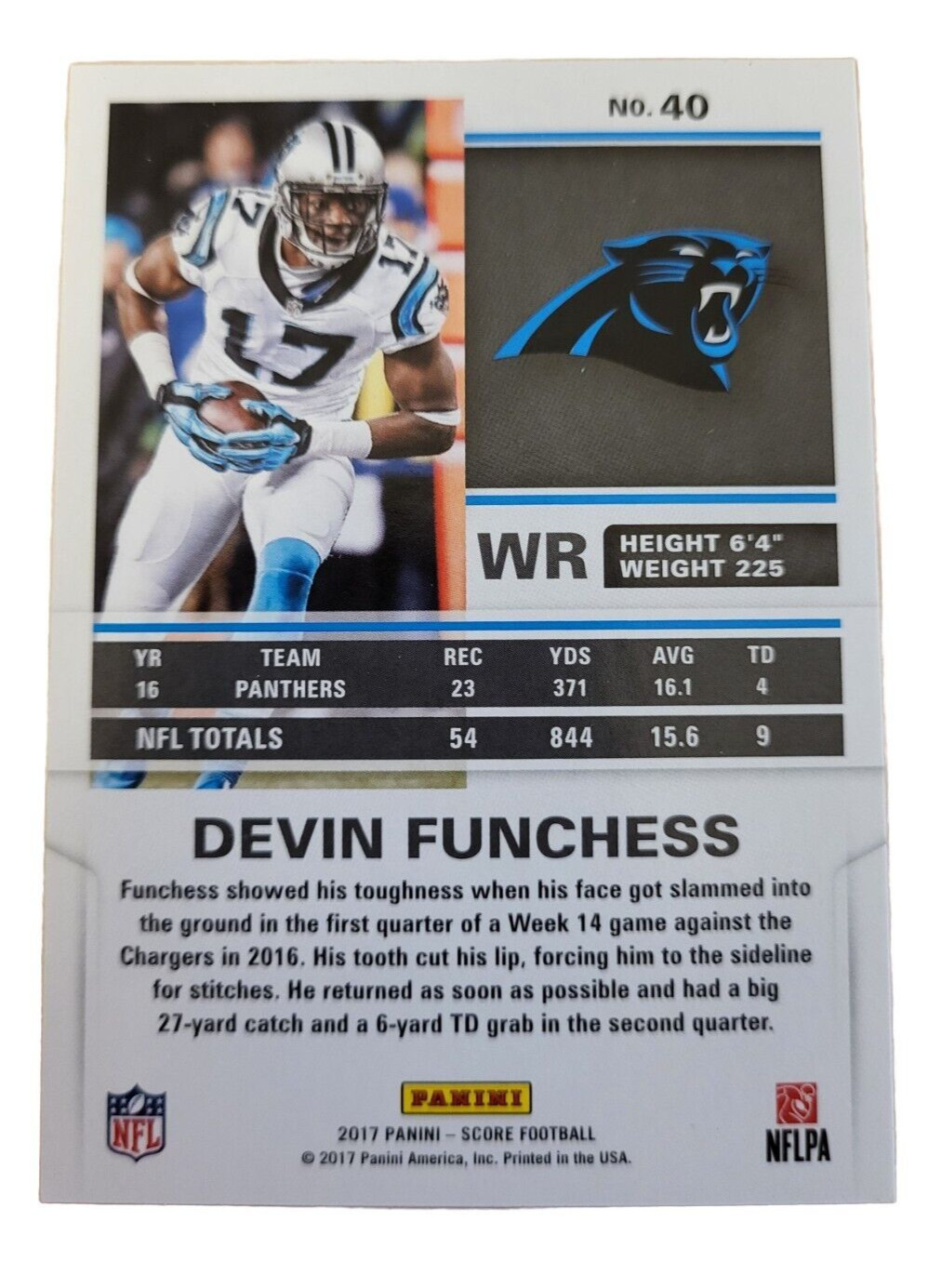2017 Score NFL Football Card 40 Devin Funchess Carolina Panthers (M