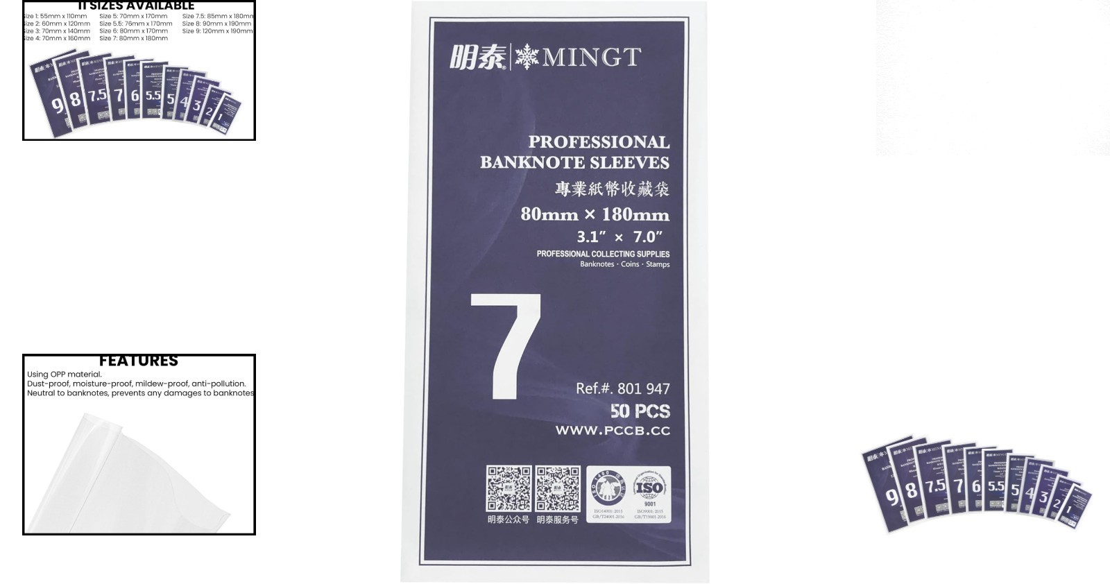 50-Pack Size 7 OPP Banknote Protective Sleeves for Safe Preservation