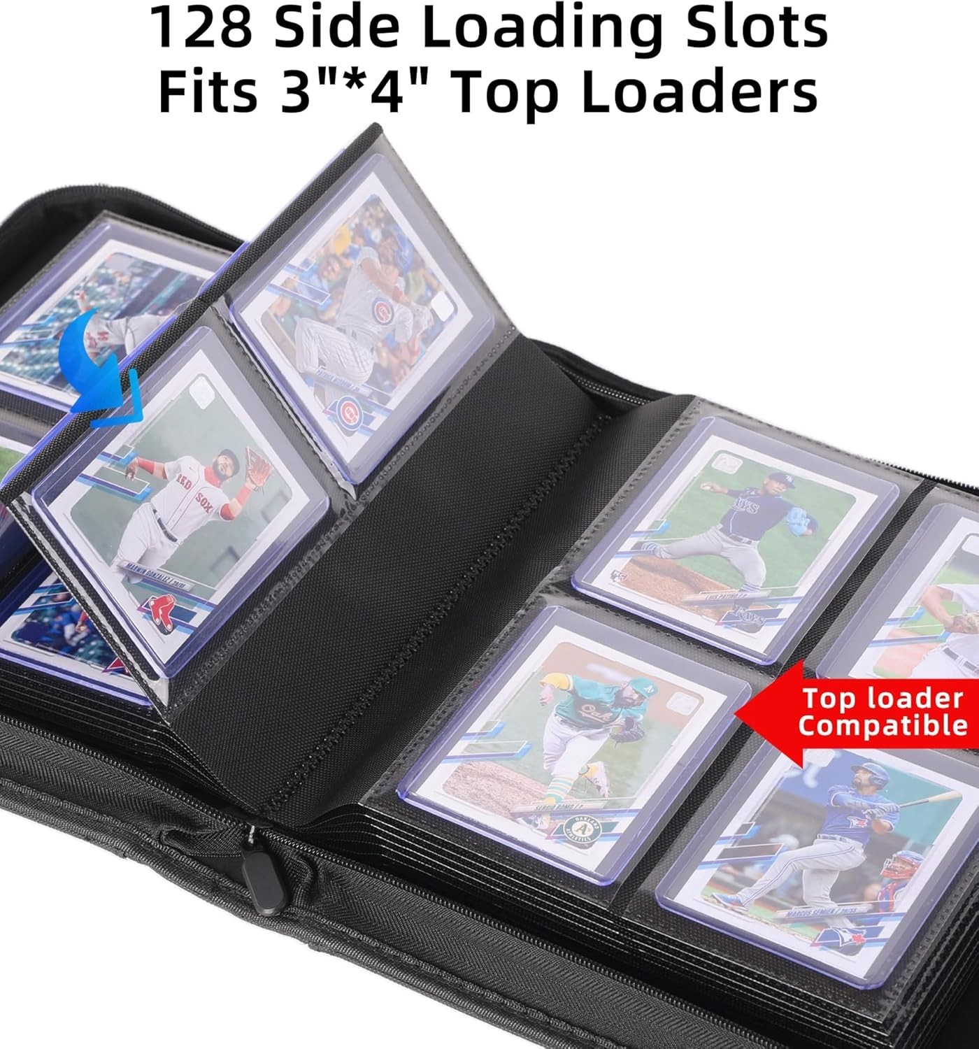 Top Loader Binder, 128 Cards, 4 Pocket Zipper Binder for 3″ x 4″ Top Loader, …