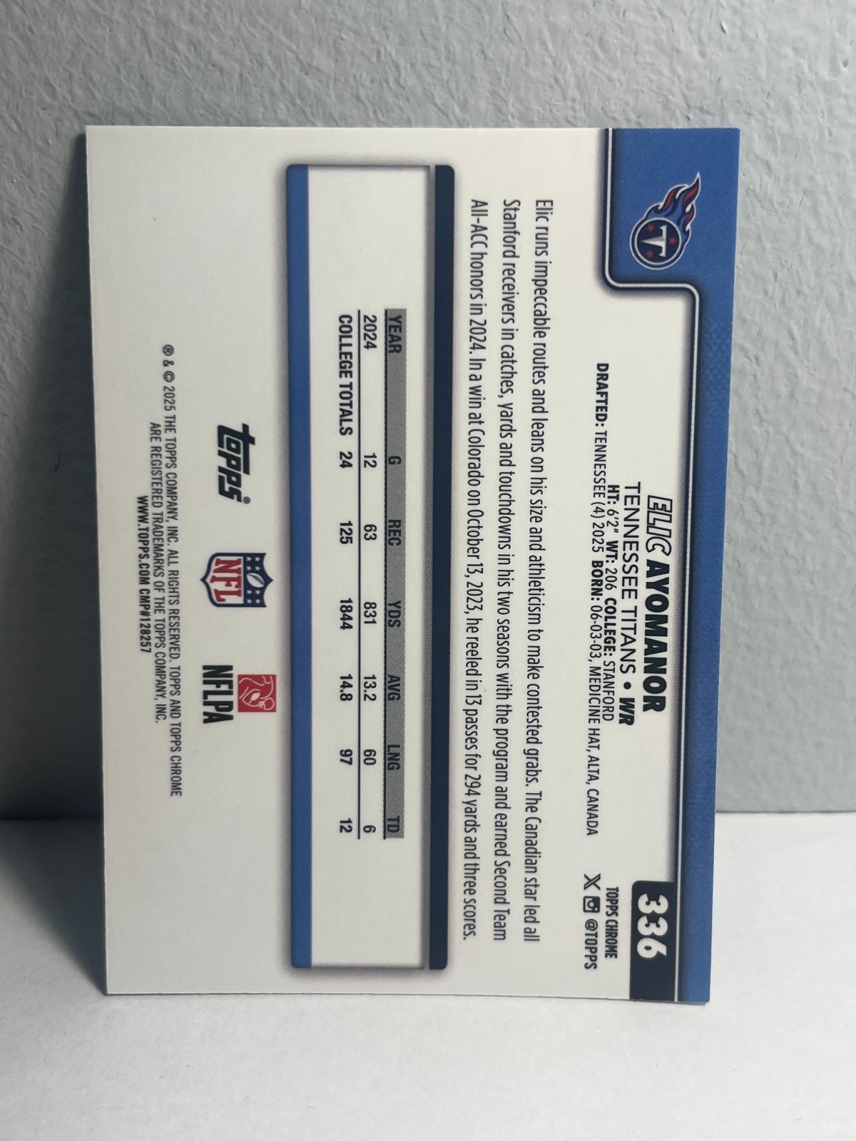 Elic Ayomanor 2025 Topps Chrome #336 Pulsar Refractor (RC)