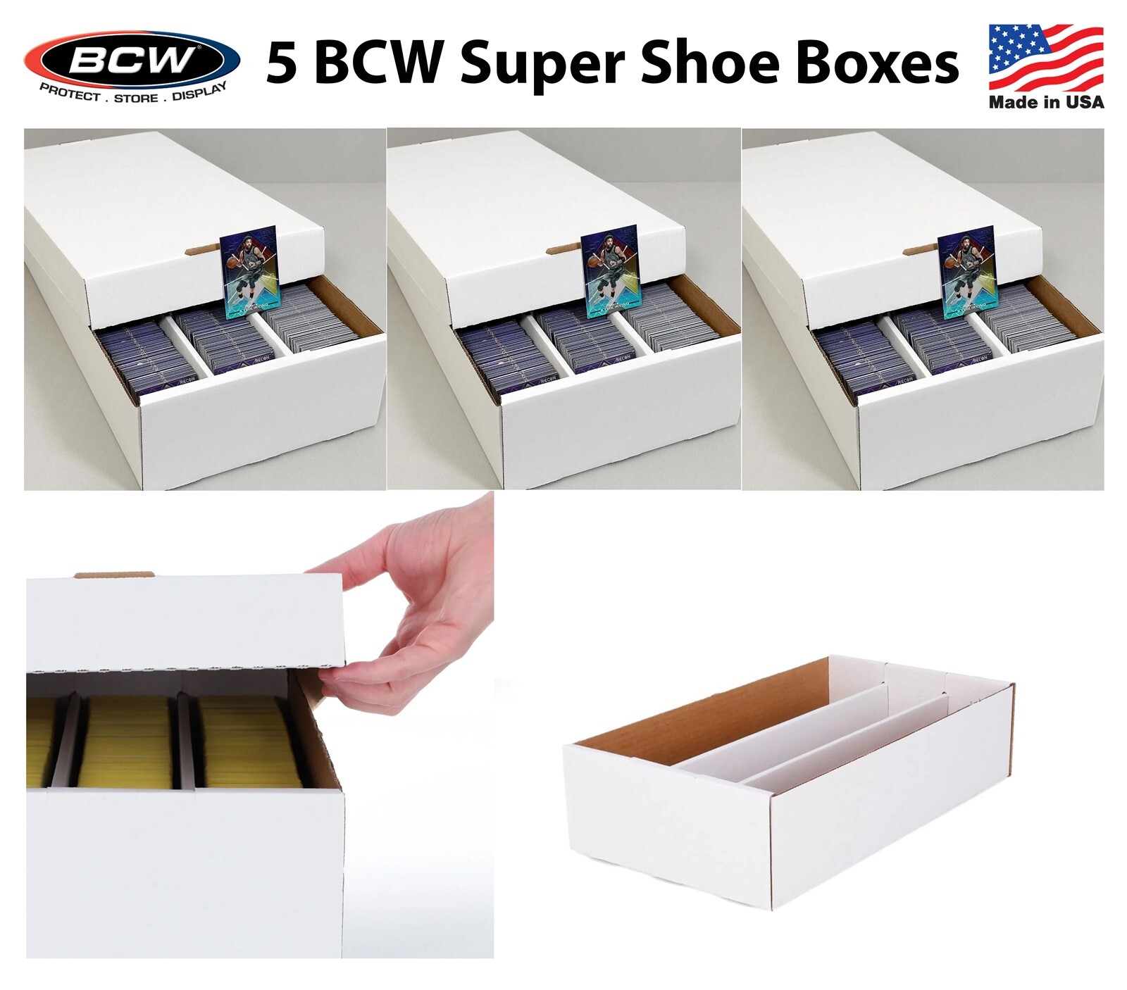 x5 BCW 3000 Ct Super Shoe Box Gaming Baseball Trading Card Storage Fit Toploads