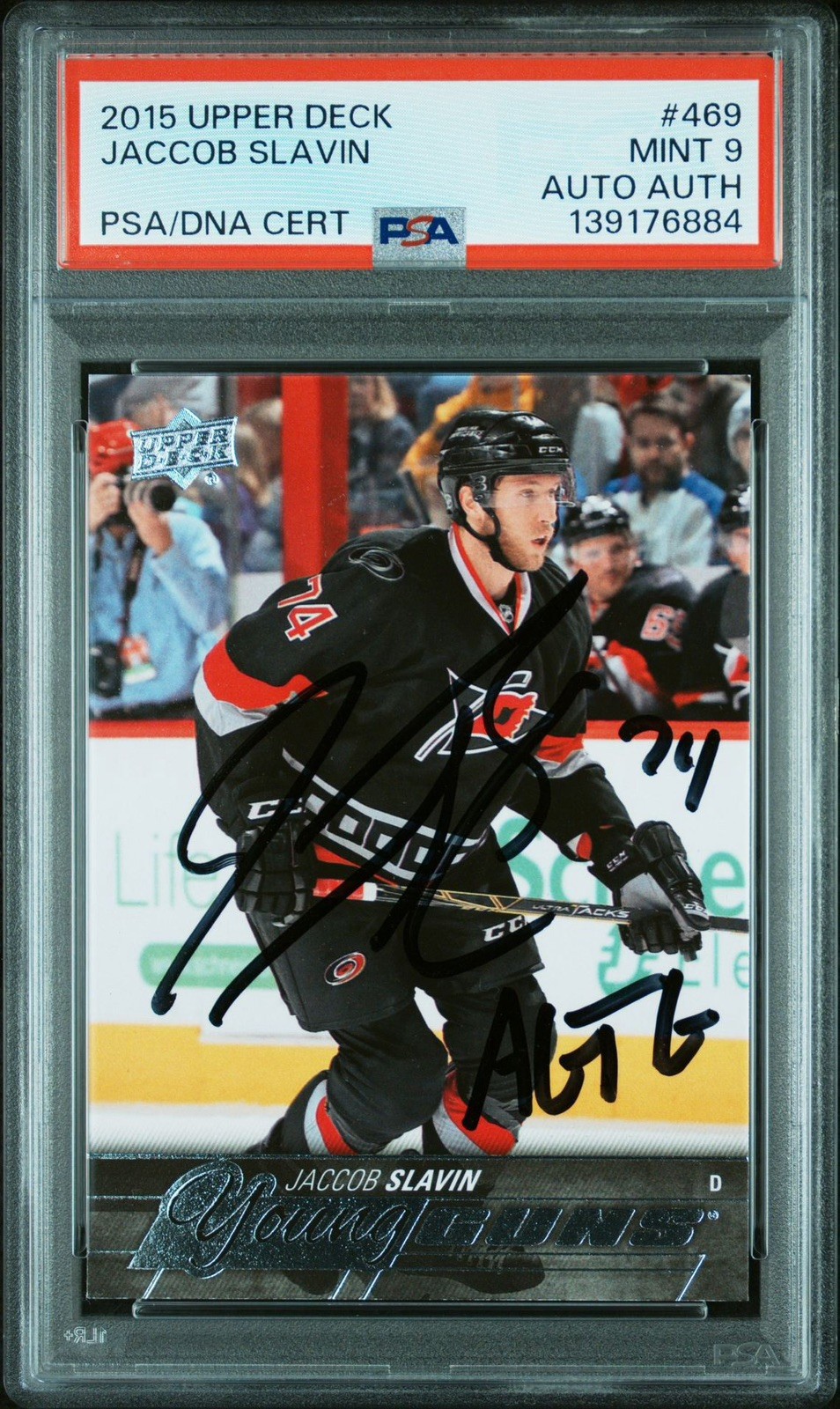 2015-16 Upper Deck Young Guns Jaccob Slavin #469 (RC) Autographed PSA 9