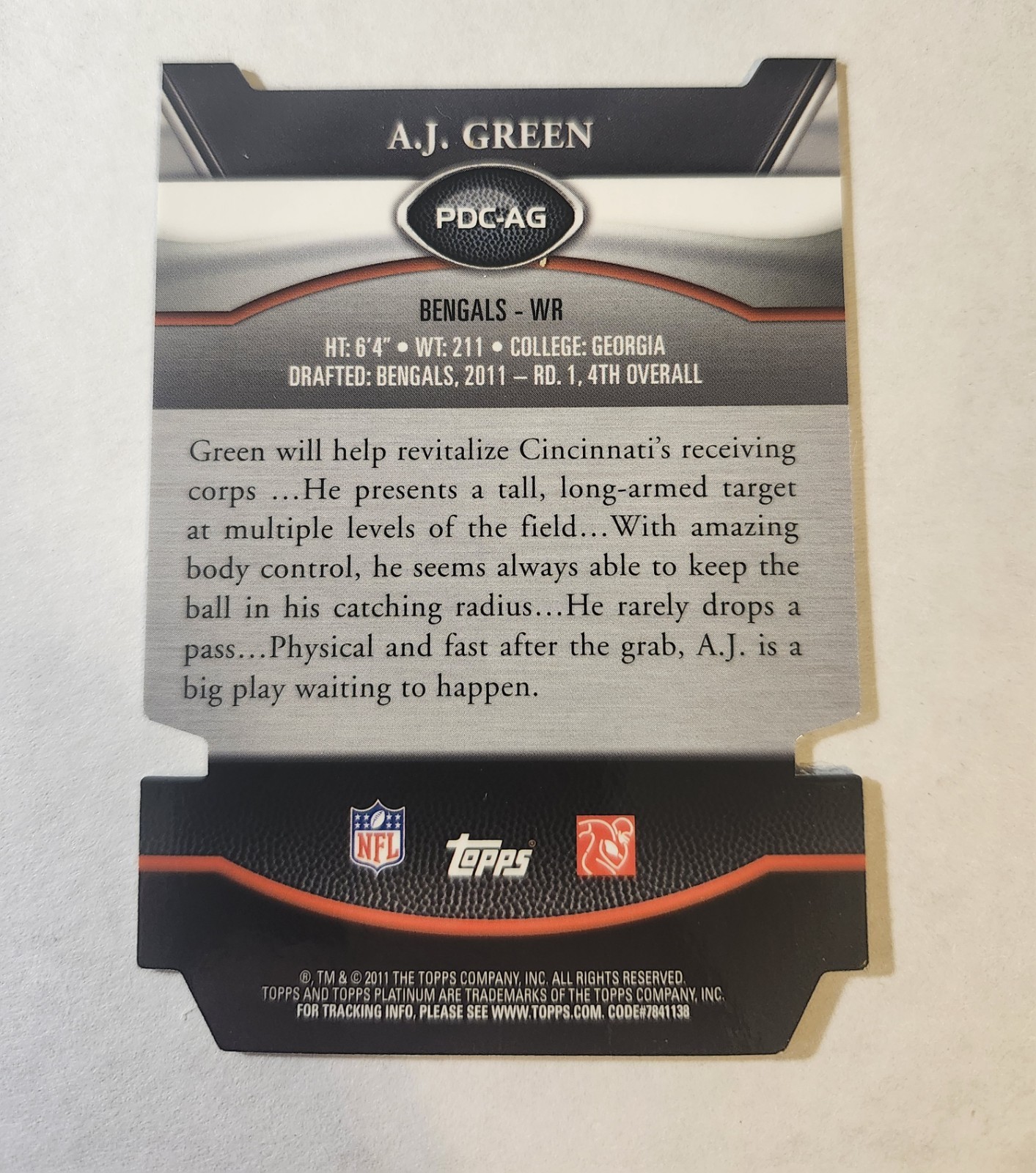 2011 Topps Platinum A.J. Green Rookie Die Cut Cincinnati Bengals #PDC-AG