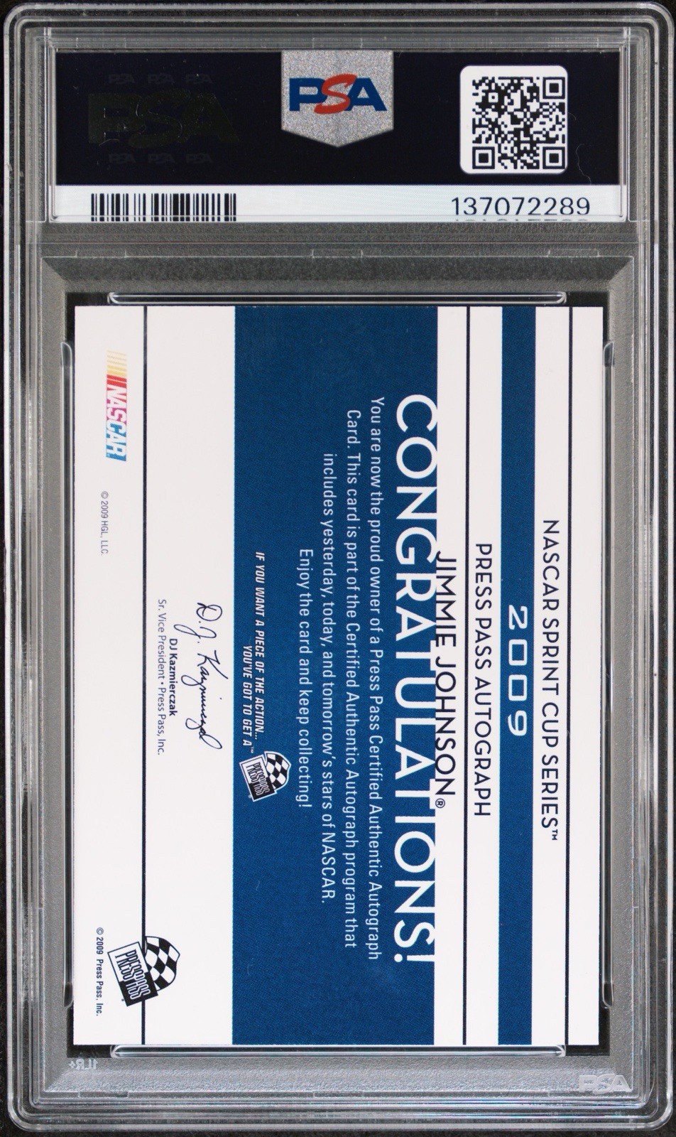 Press Pass 2009 Jimmie Johnson Autographs-Gold Gold PSA 10 #137072289 POP 1
