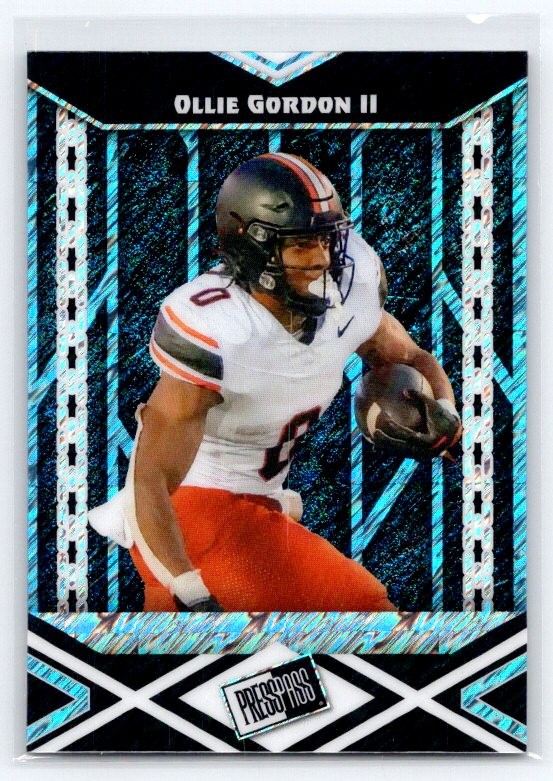 2024 Leaf Ollie Gordon II #/20 Rookie Press Pass Shimmer Light Blue #PPB-213