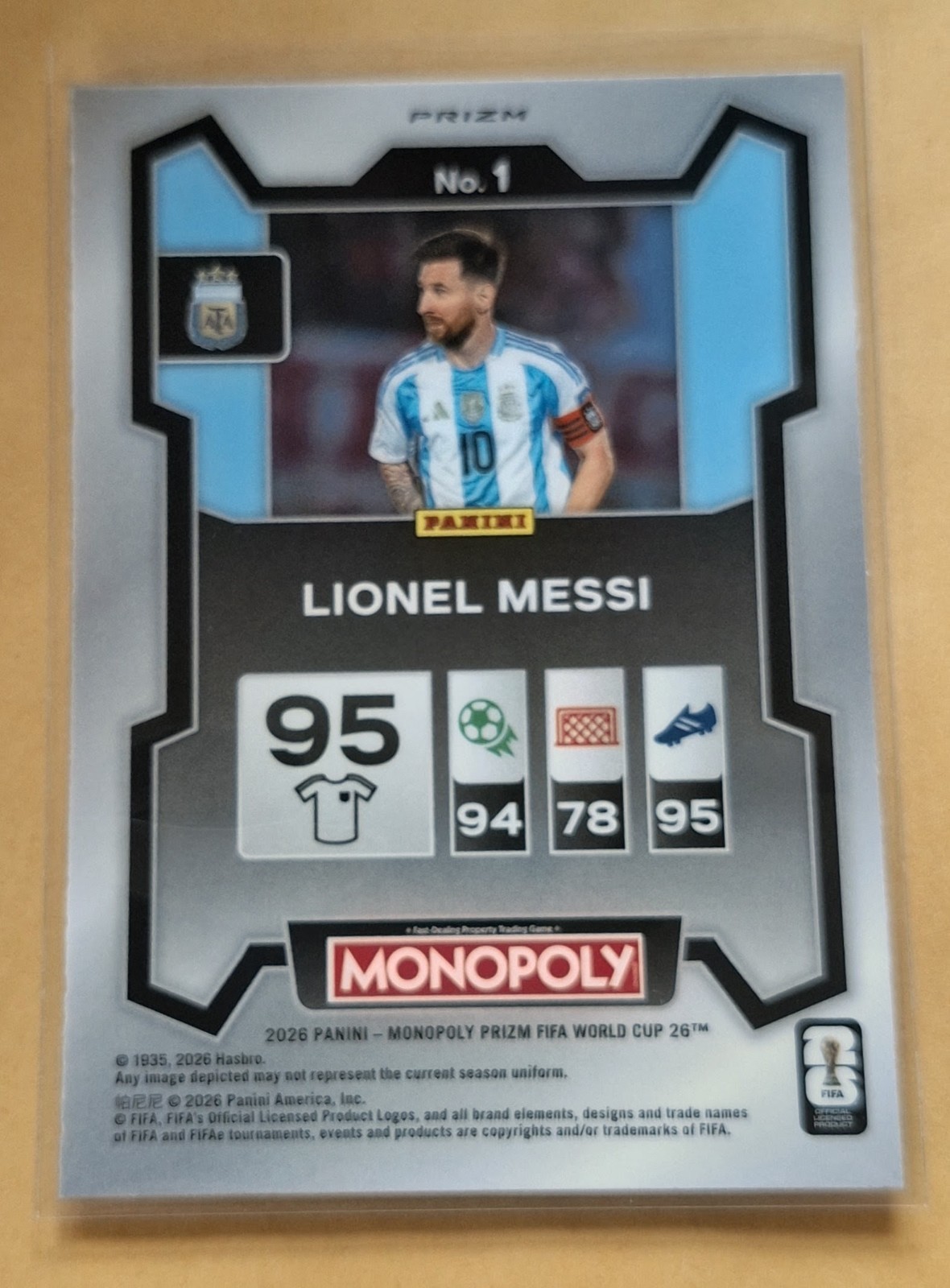 2026 Panini Prizm Monopoly FIFA World Cup Lionel Messi Gold Cracked Ice SP #1