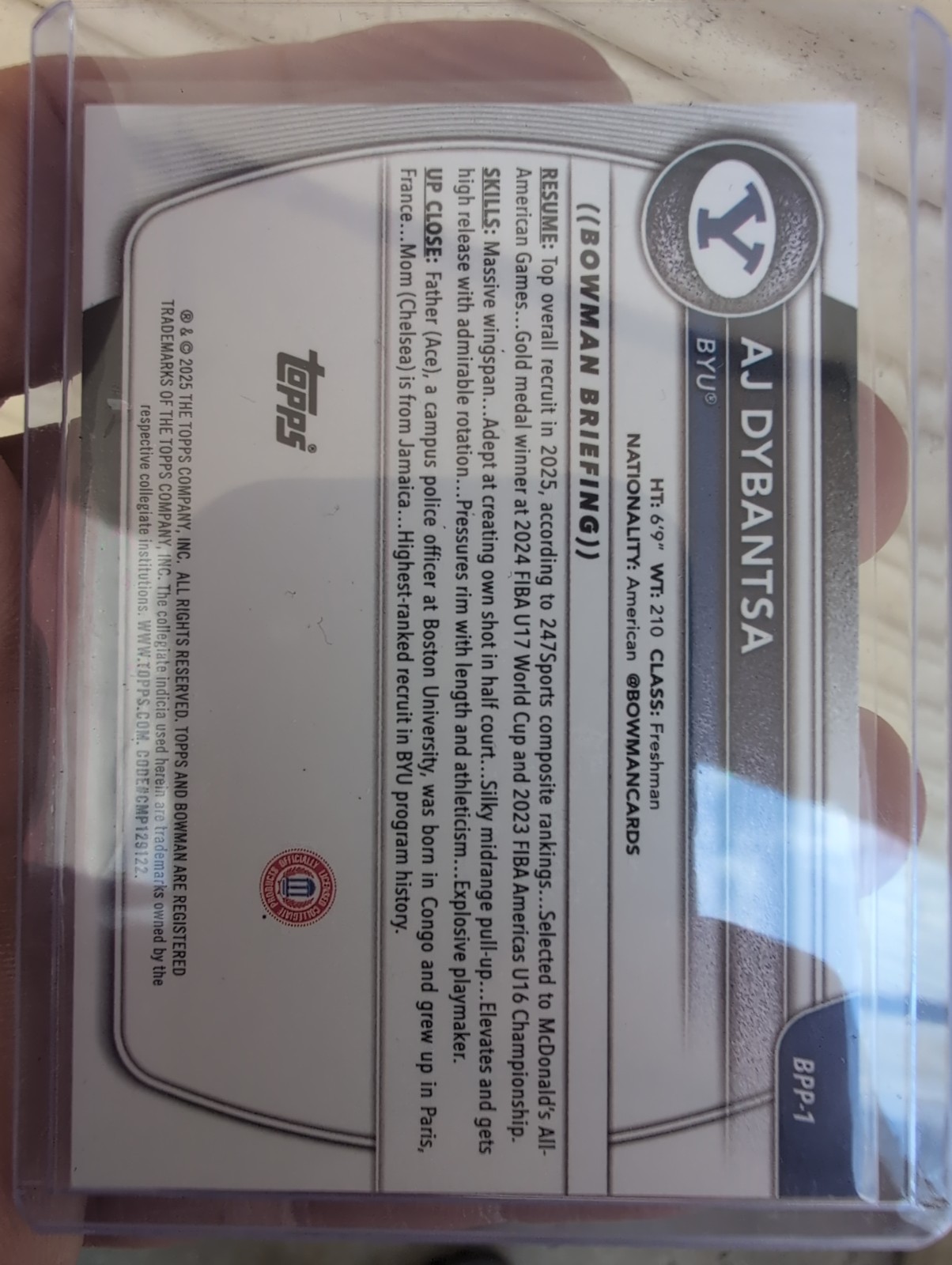 AJ Dybantsa 2025 Bowman #BPP-1 1st RC U1