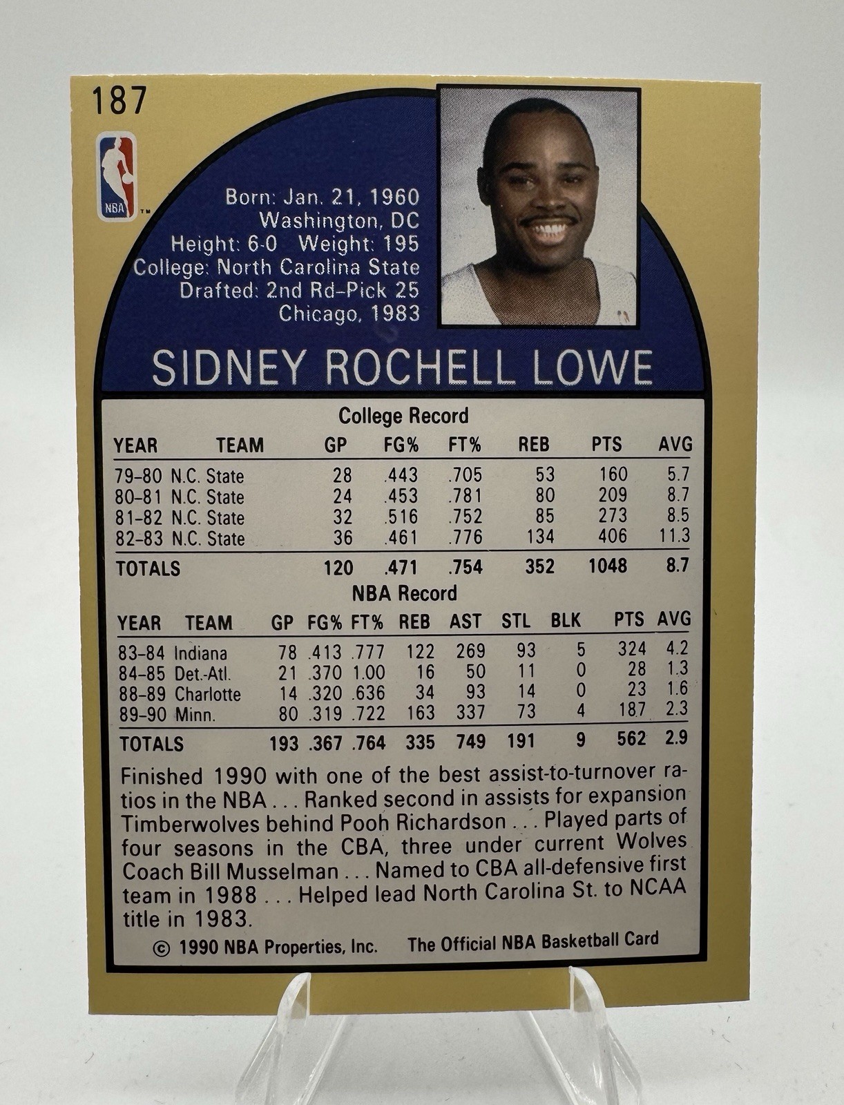 1990-91 Hoops #187 Sidney Lowe Minnesota Timberwolves
