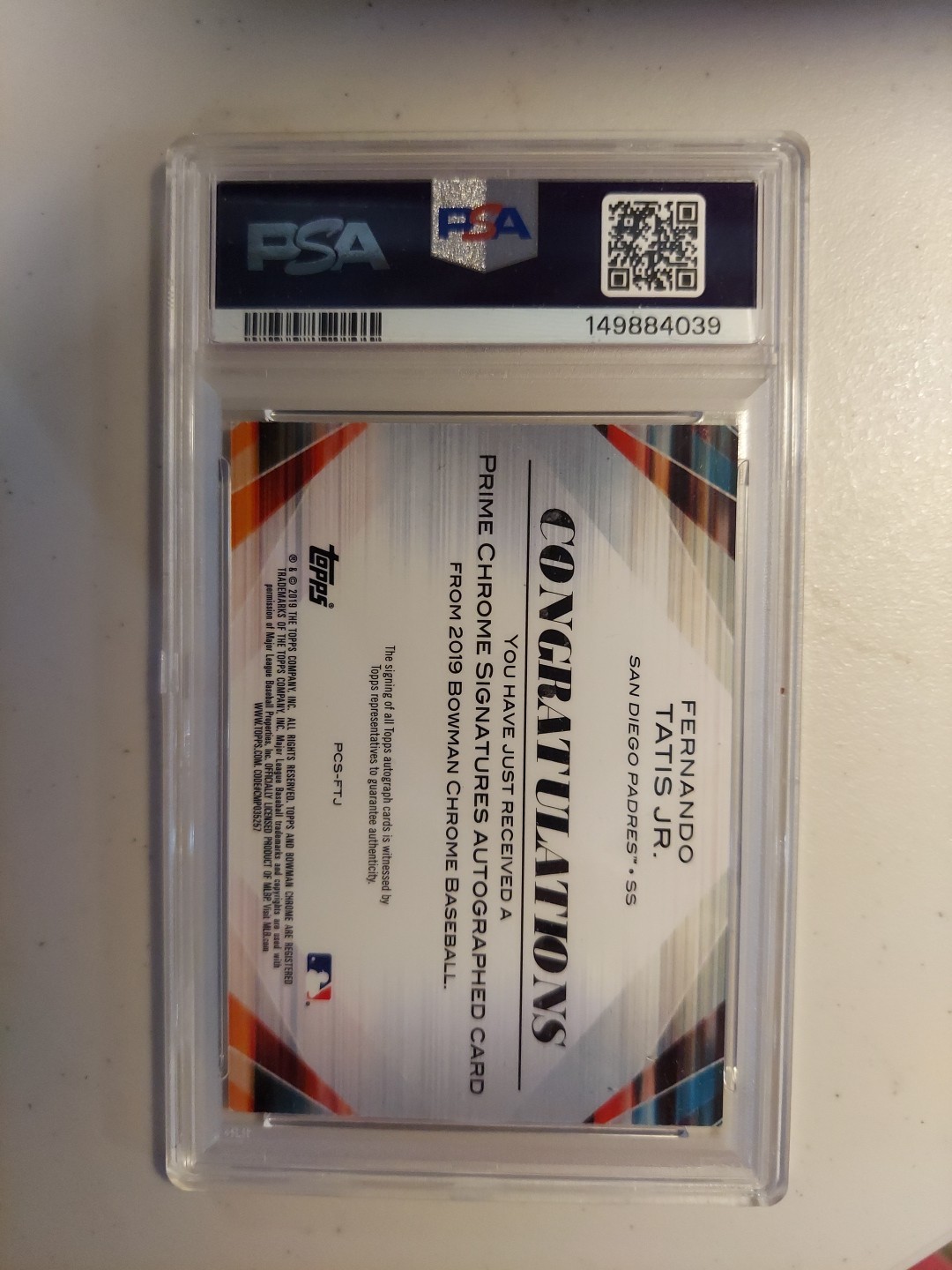 2019 Bowman Chrome Fernando Tatis Jr Prime Signatures Auto /50 #PCS-FTJ PSA 10
