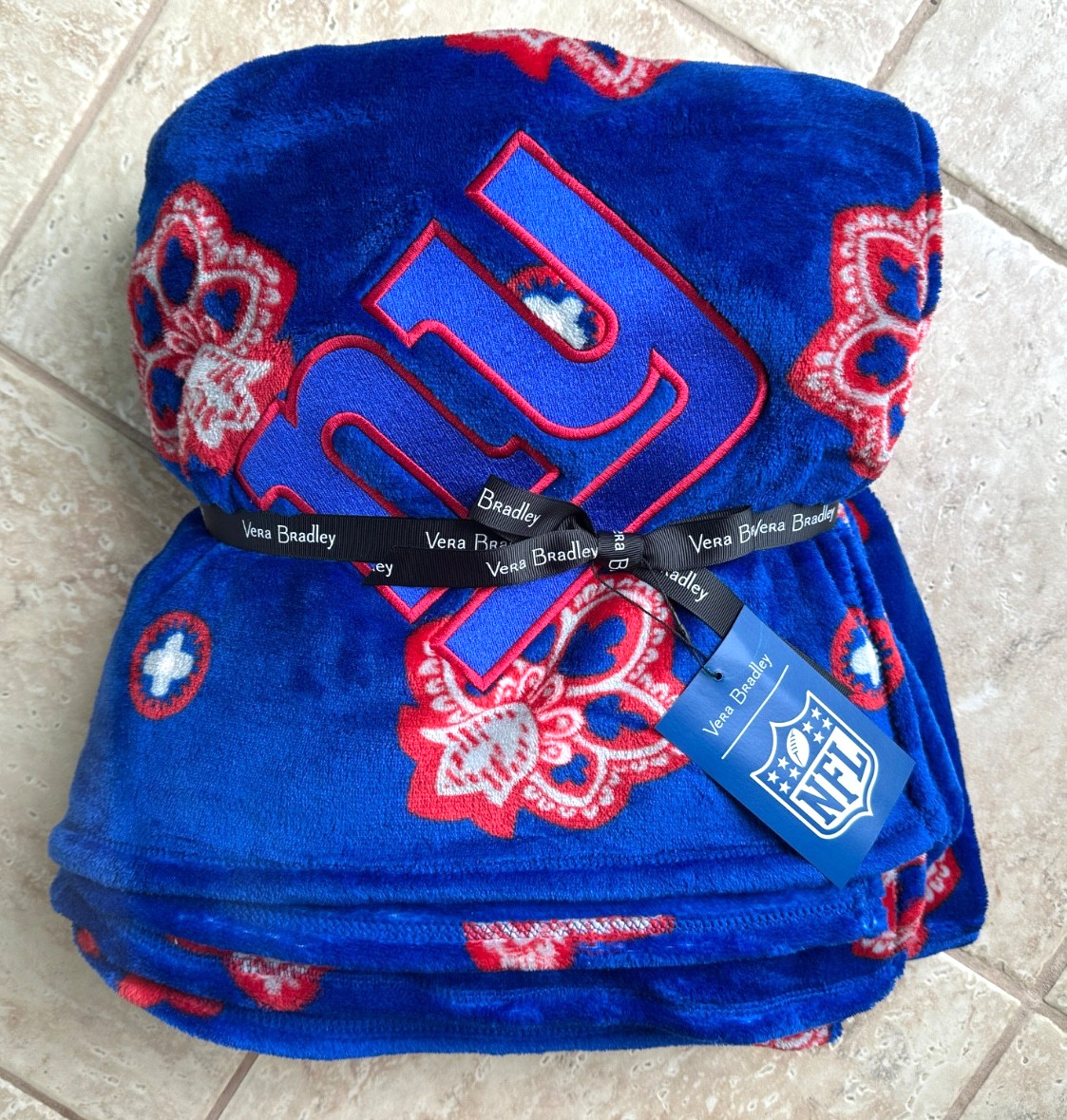 VERA BRADLEY NFL GIANTS OVERSIZED THROW BLANKET:NWT NEW YORK GIANTS 94″x66″