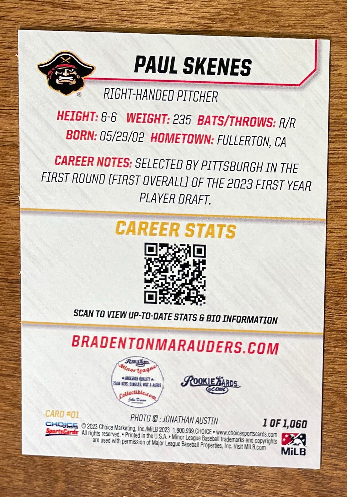 PAUL SKENES RC 🔥 2023 Bradenton Top Prospect COMPLETE/OPEN Set (1/1060) 🔥