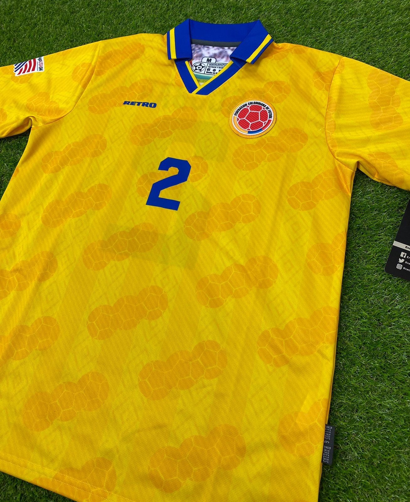 Colombia, Men’s Retro Soccer Jersey, 1994, Escobar (Gold) (LOOSE FIT)